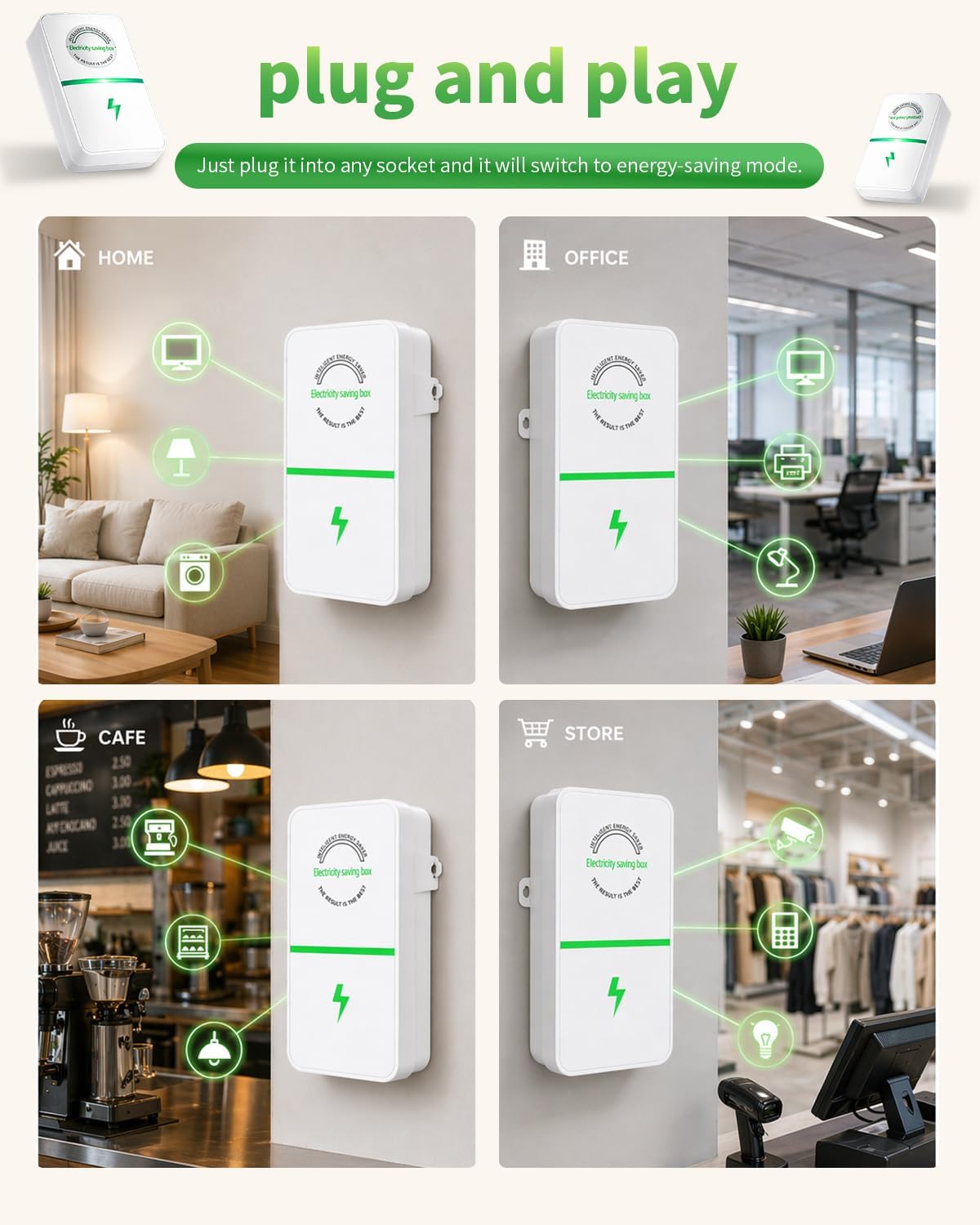Energy saver plug plugged into a wall outlet