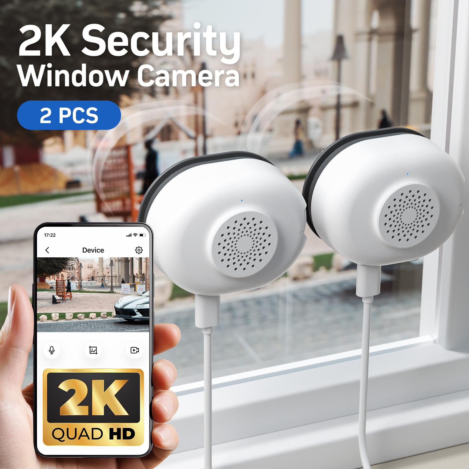 2K window camera 2-pack with dimensions