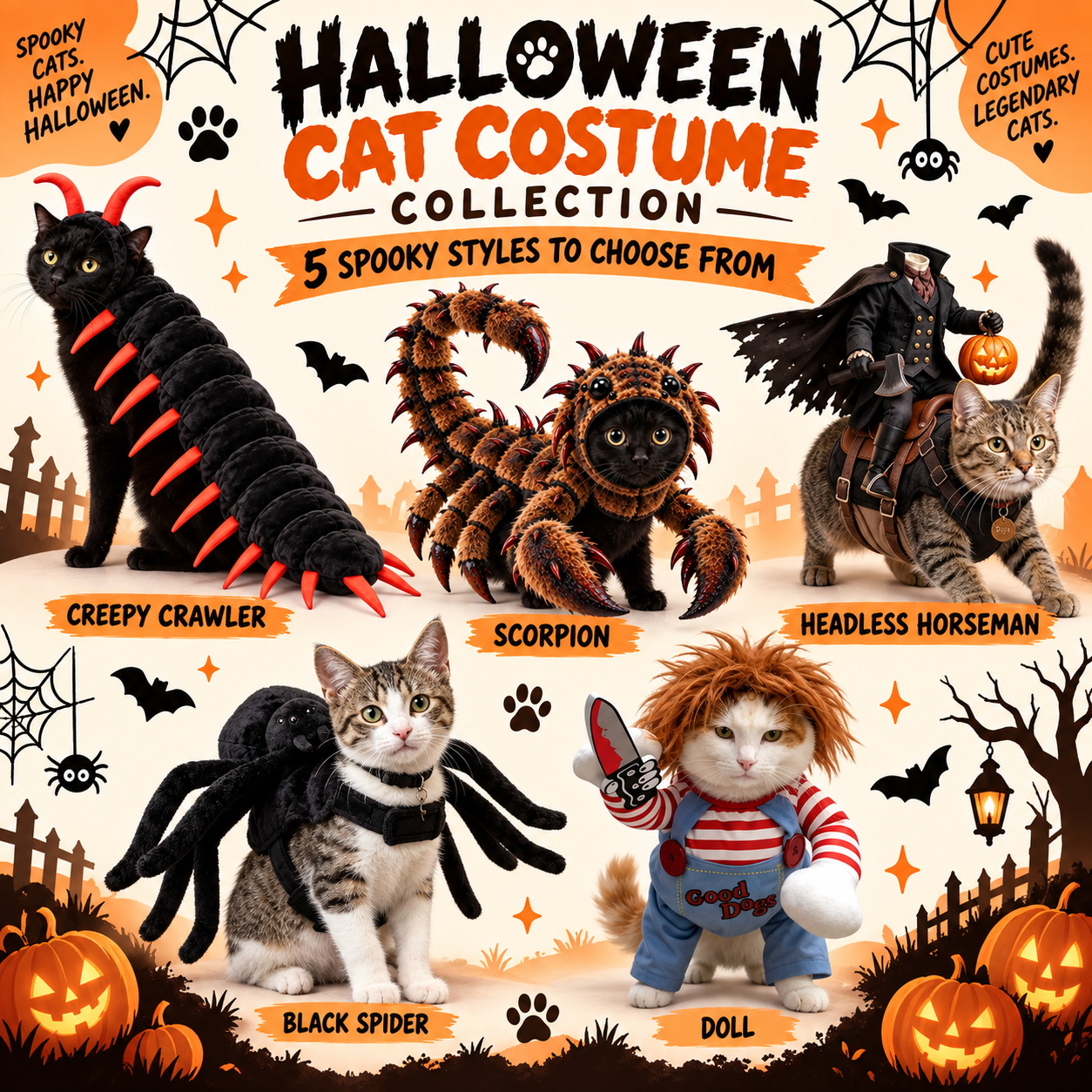 Cat Halloween Costume - Funny Standing Doll, Scorpion & Spider Outfits🔥