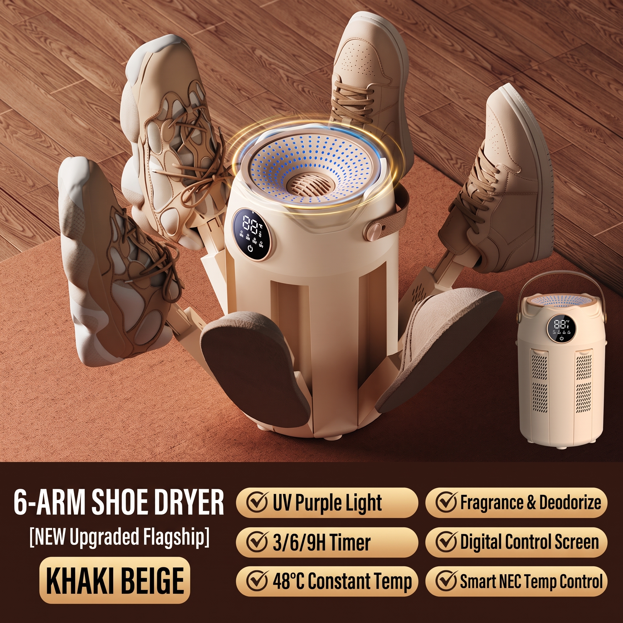 👞⚡New Electric Shoe Dryer with UV Light & Timer, Portable Boot Dryer for 2–3 Pairs, 48°C Smart Constant Heat Footwear Deodorizer Warmer for Sneakers, Ski Boots, Gloves, Socks