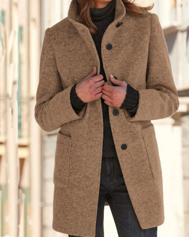 Classic Stand Collar Button Tweed Coat
