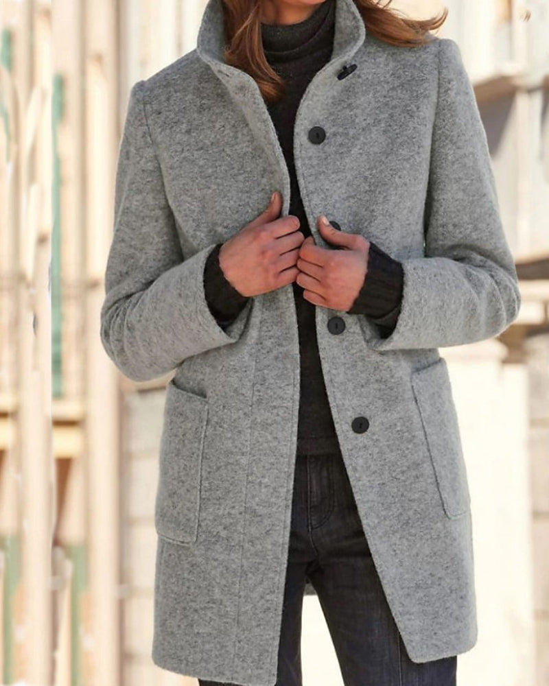 Classic Stand Collar Button Tweed Coat