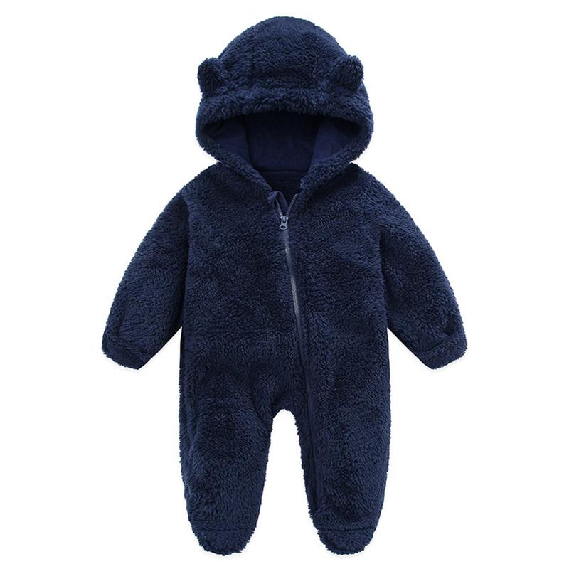 Navy - Newborn Baby Bear Ear Fleece Jumpsuit