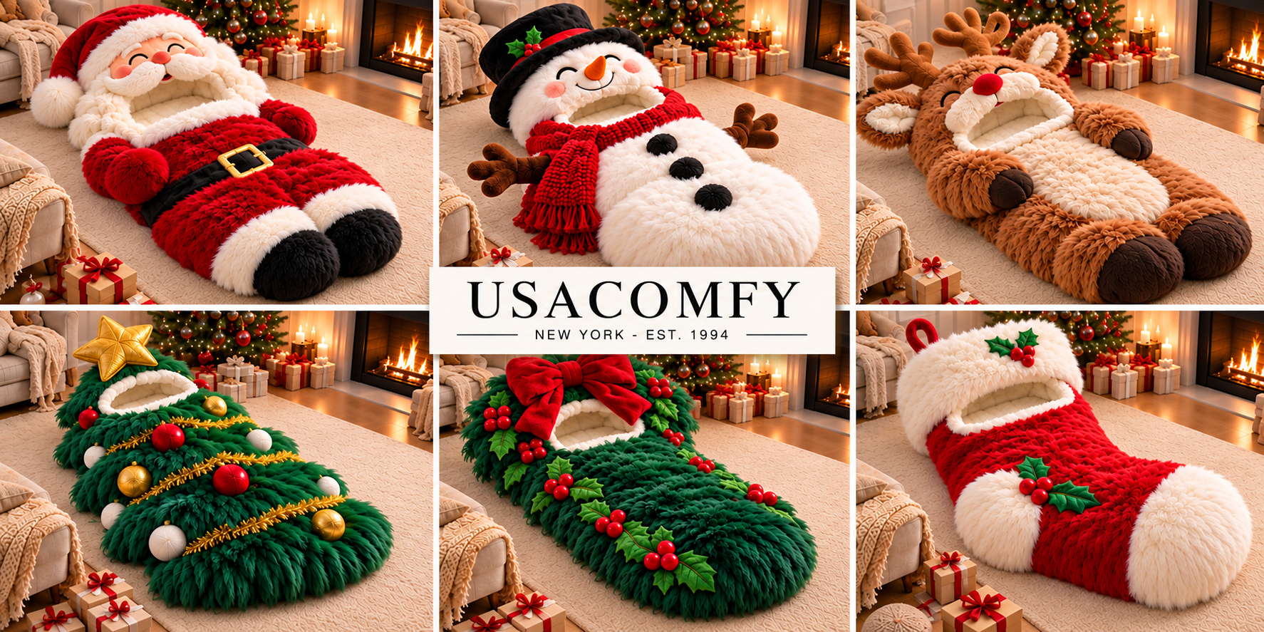 USACOMFY Christmas sleeping bags: Santa, Snowman, Reindeer, Christmas Tree, Wreath and Stocking