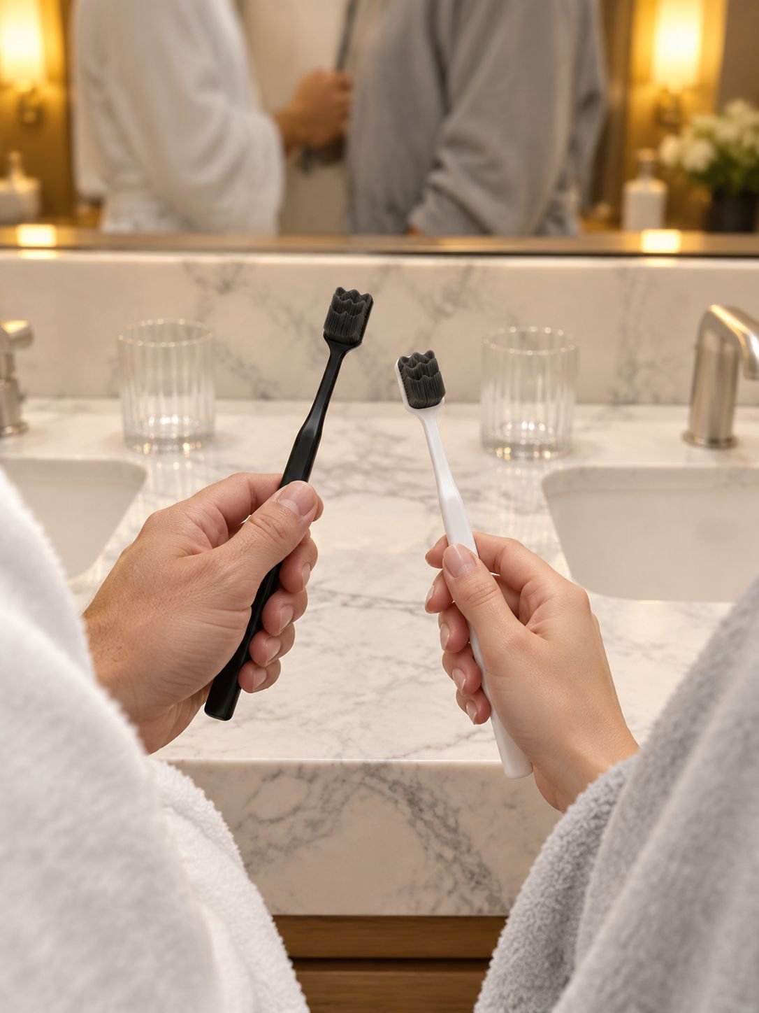 Close-up of ultra-fine toothbrush bristles