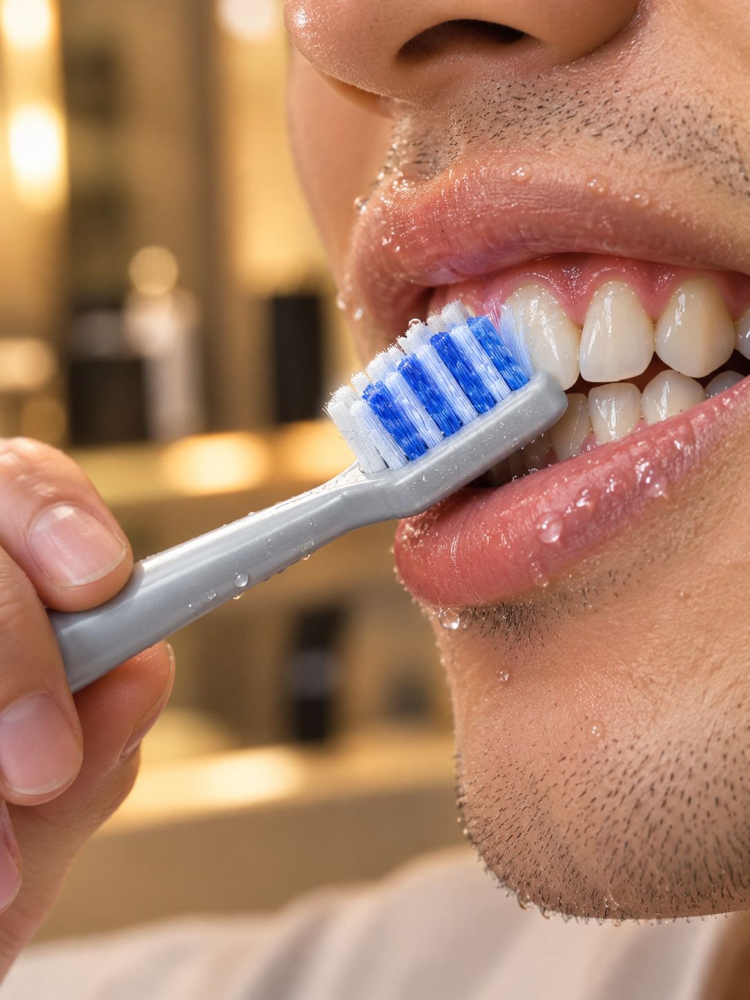 Set of three men's toothbrushes for deep teeth cleaning