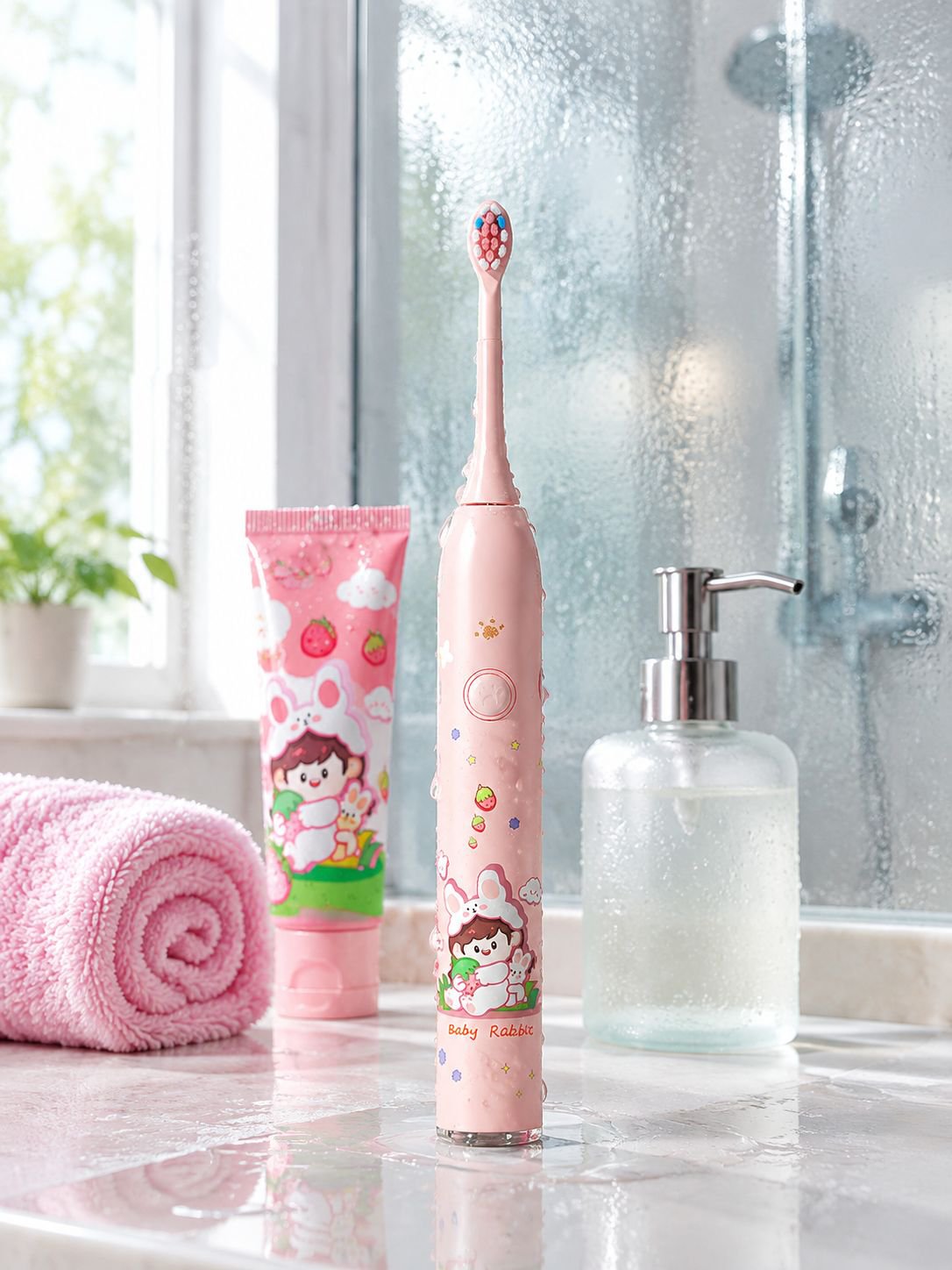 Close-up of soft bristles on Oaks children's toothbrush