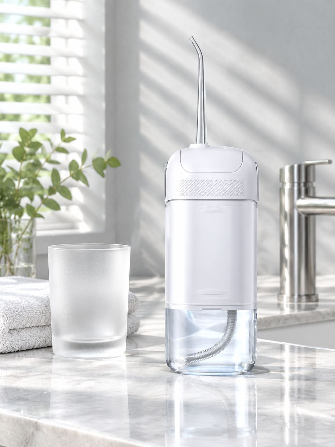 Electric Water Flosser Safely Cleaning Between Teeth