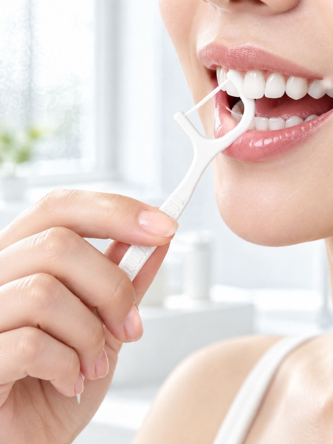 Close-up of ultra-fine polymer dental floss stick