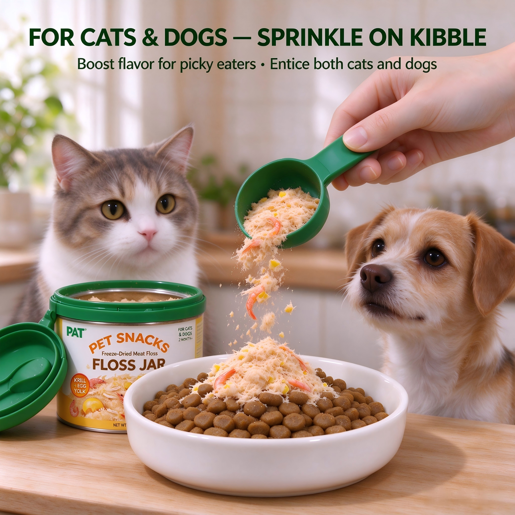 Freeze-Dried Chicken, Egg Yolk & Krill Meat Floss for Dogs & Cats – 100g | 60% Protein, Low-Fat Topper | Natural Collagen & Omega-3 for Skin, Coat & Picky Eaters