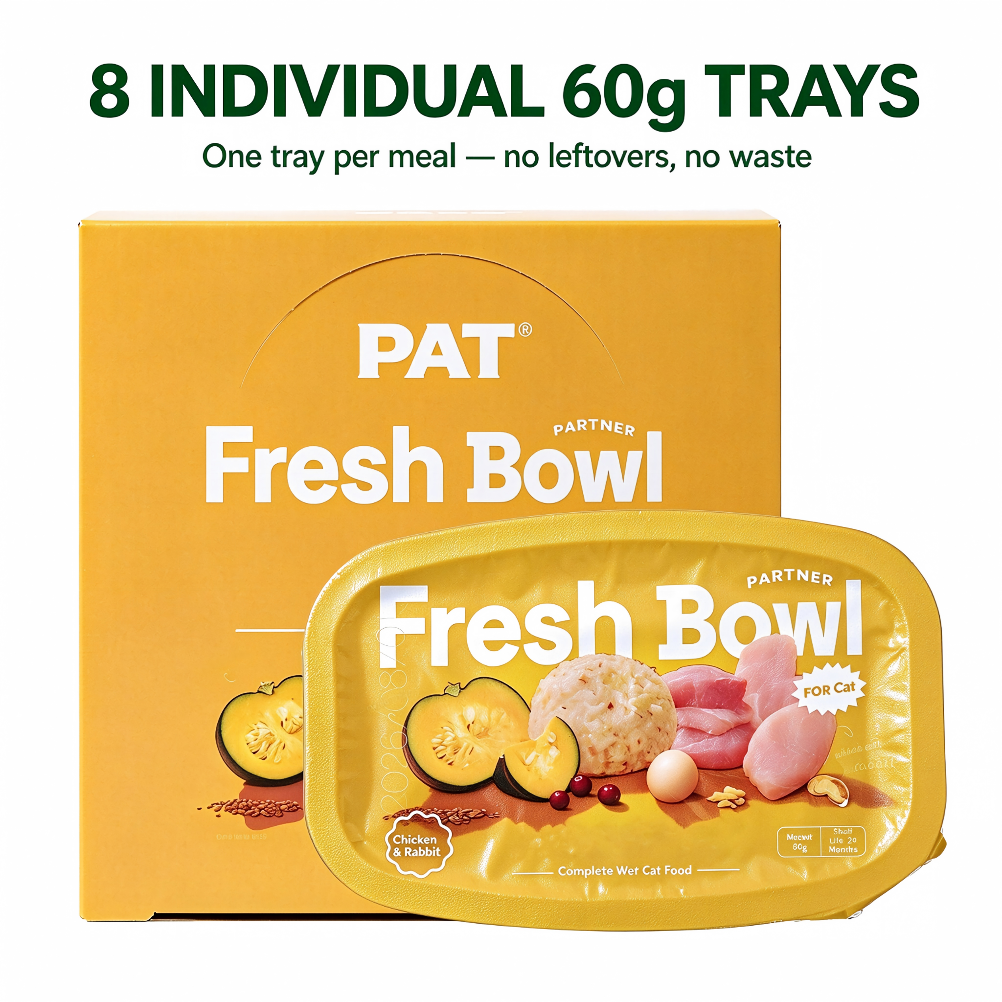 Fresh Bowl: 45% Protein Chicken & Rabbit Wet Cat Food – 8×60g Tear-Serve Trays for Picky Eaters & Sensitive Stomachs