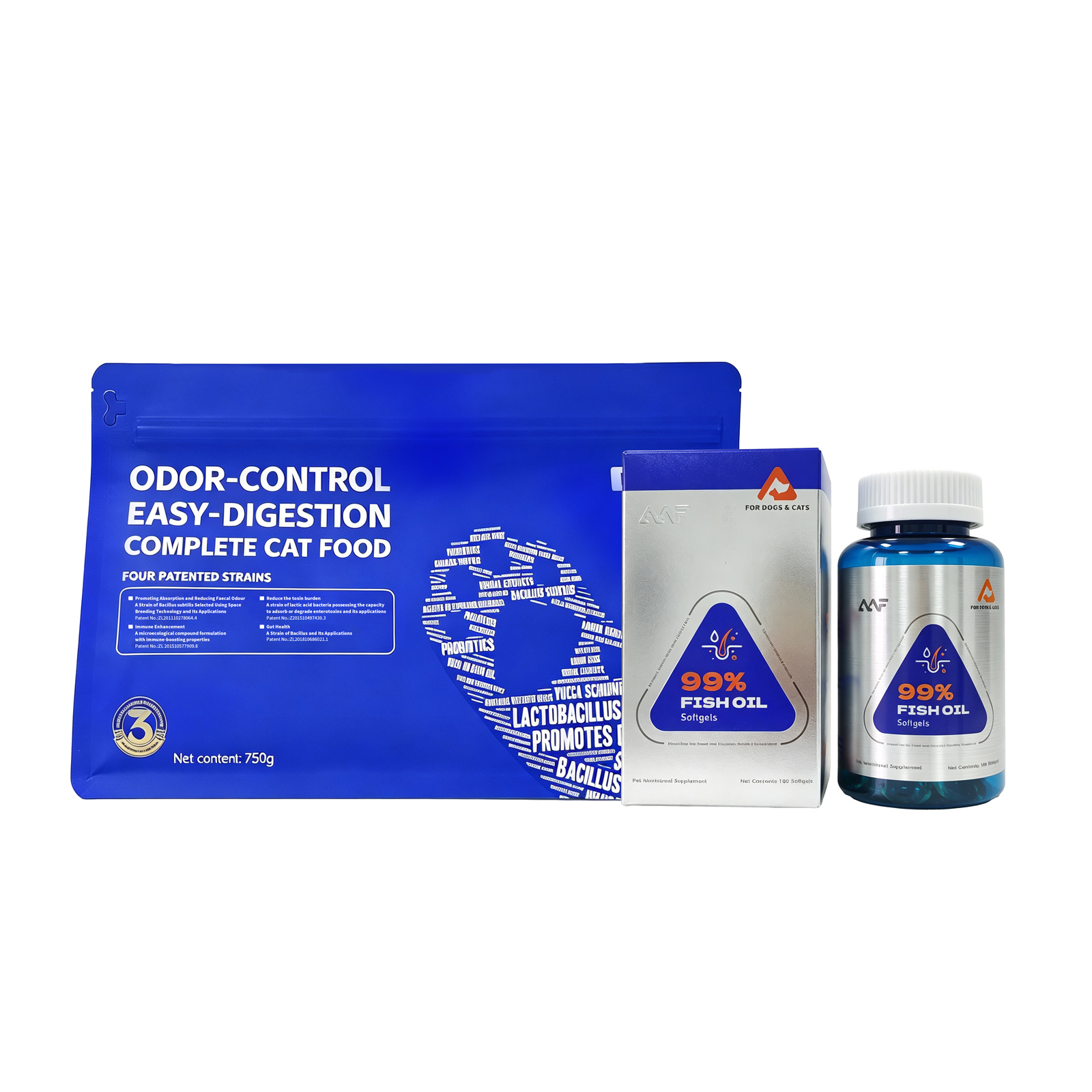 Cat Food + Fish Oil Bundle – Skin, Coat & Joint Support, 750g + 100 Softgels