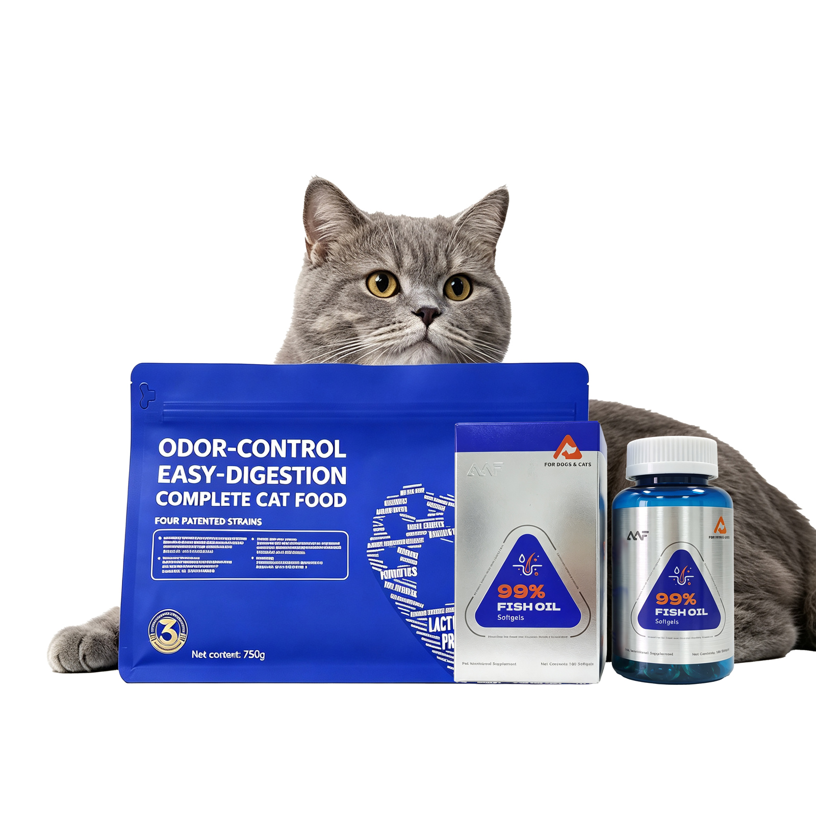 Cat Food + Fish Oil Bundle – Skin, Coat & Joint Support, 750g + 100 Softgels