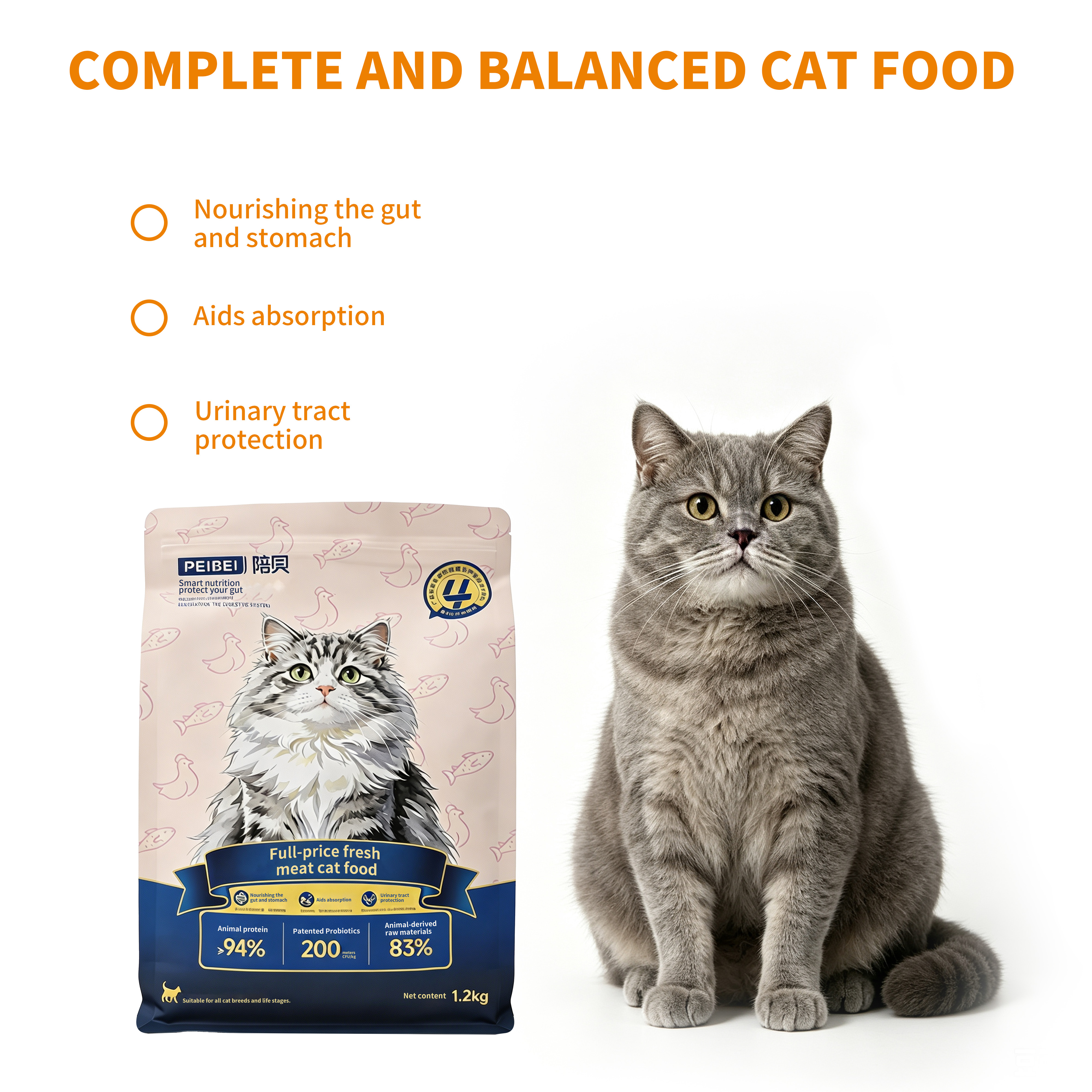 Probiotic Fresh Meat Cat Food - 83% Animal-Based Ingredients - Digestive Support for All Life Stages