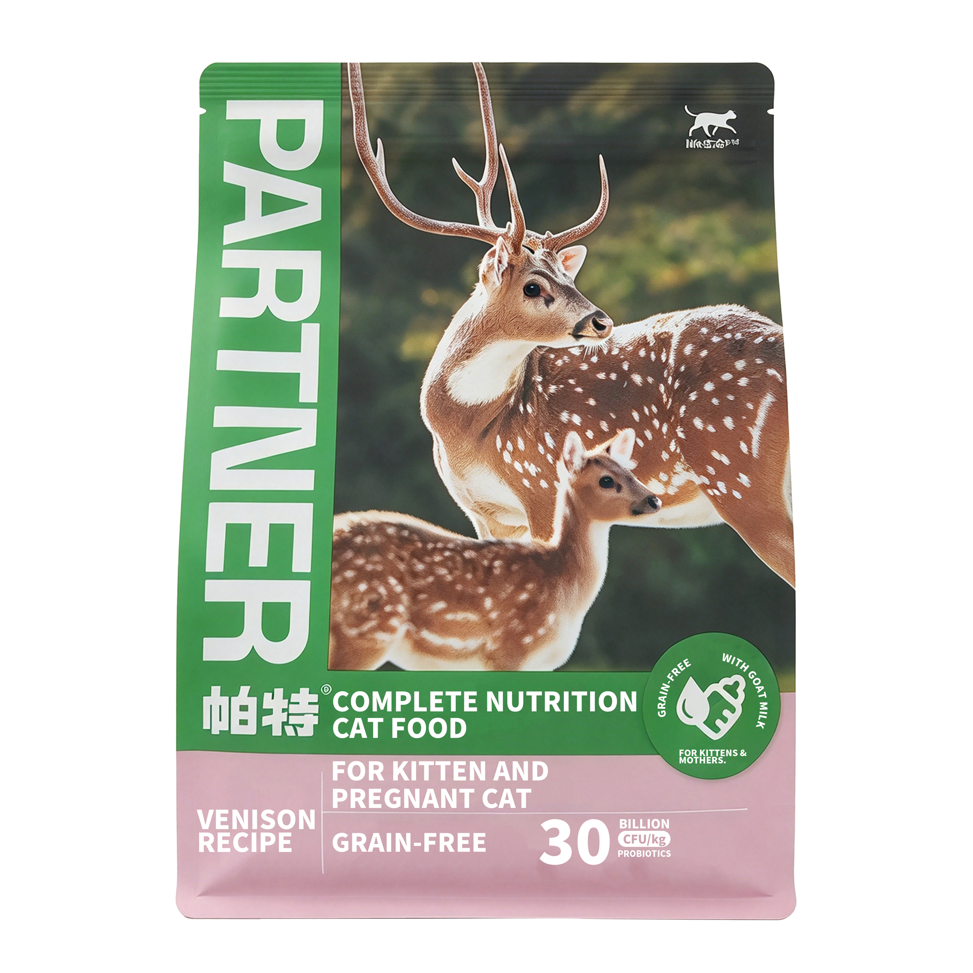 Partner Venison Recipe Cat Food for Kittens & Pregnant Cats – 41% Protein, 30 Billion CFU/kg Probiotics, Goat Milk Powder, Grain-Free, 2kg