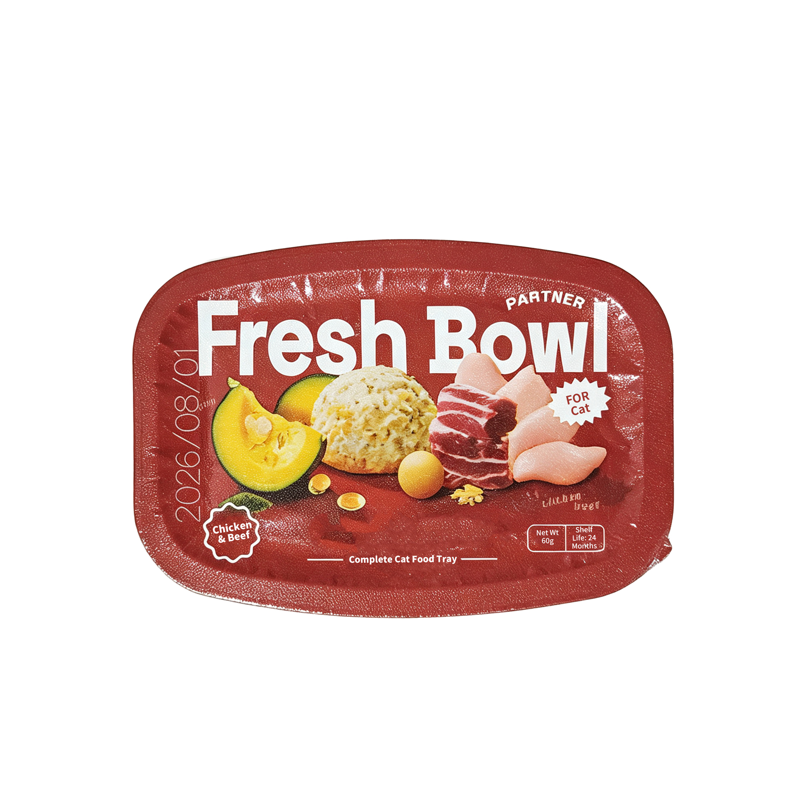 Fresh Bowl Chicken & Beef Wet Cat Food – 60g Tear-Serve Trays, Real Meat + Pumpkin, No Gums, 8-Pack
