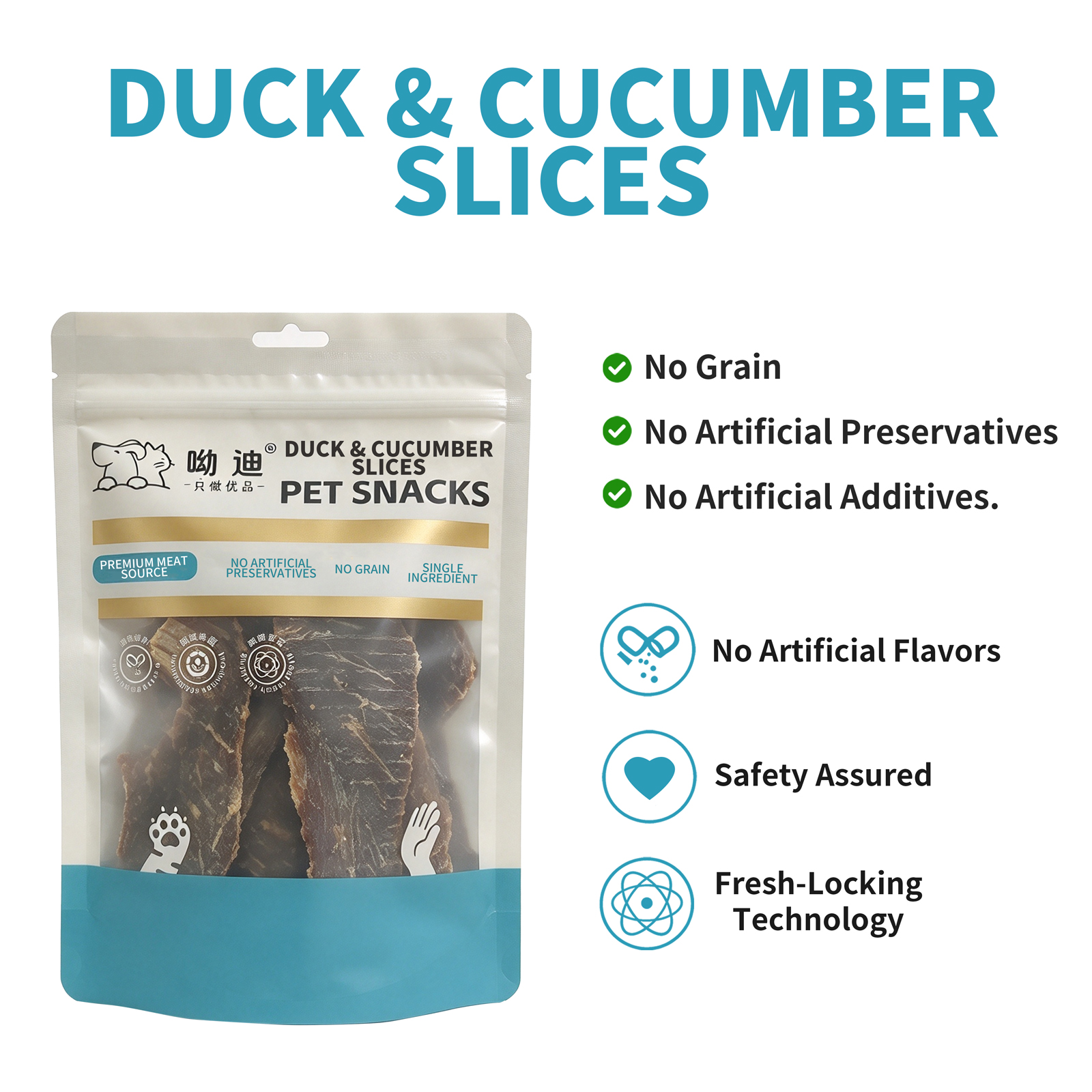 Air-Dried Duck & Cucumber Slices for Dogs & Cats – 100g | Single Ingredient, 65% Protein | Grain-Free, No Additives | Low-Fat Training Treats & Food Topper | All Life Stages