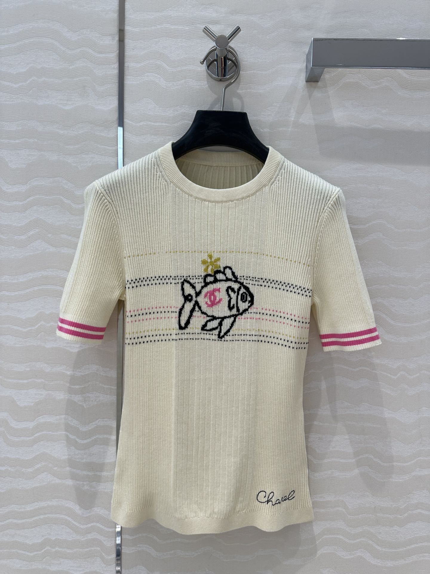 CHNEL Little Fish Knit Embroidered Cami Tank Top