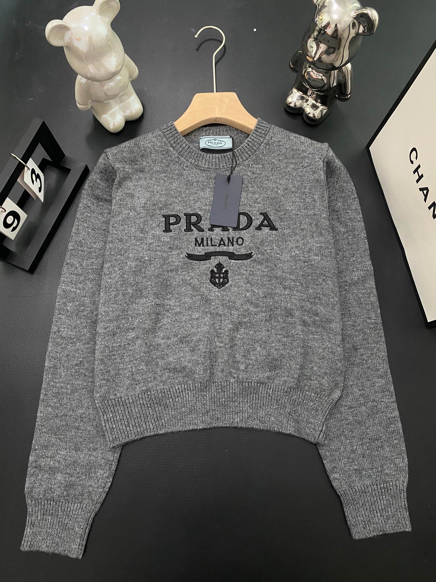 PRAD25SS Monogrammed Embroidered Long Sleeve Sweater