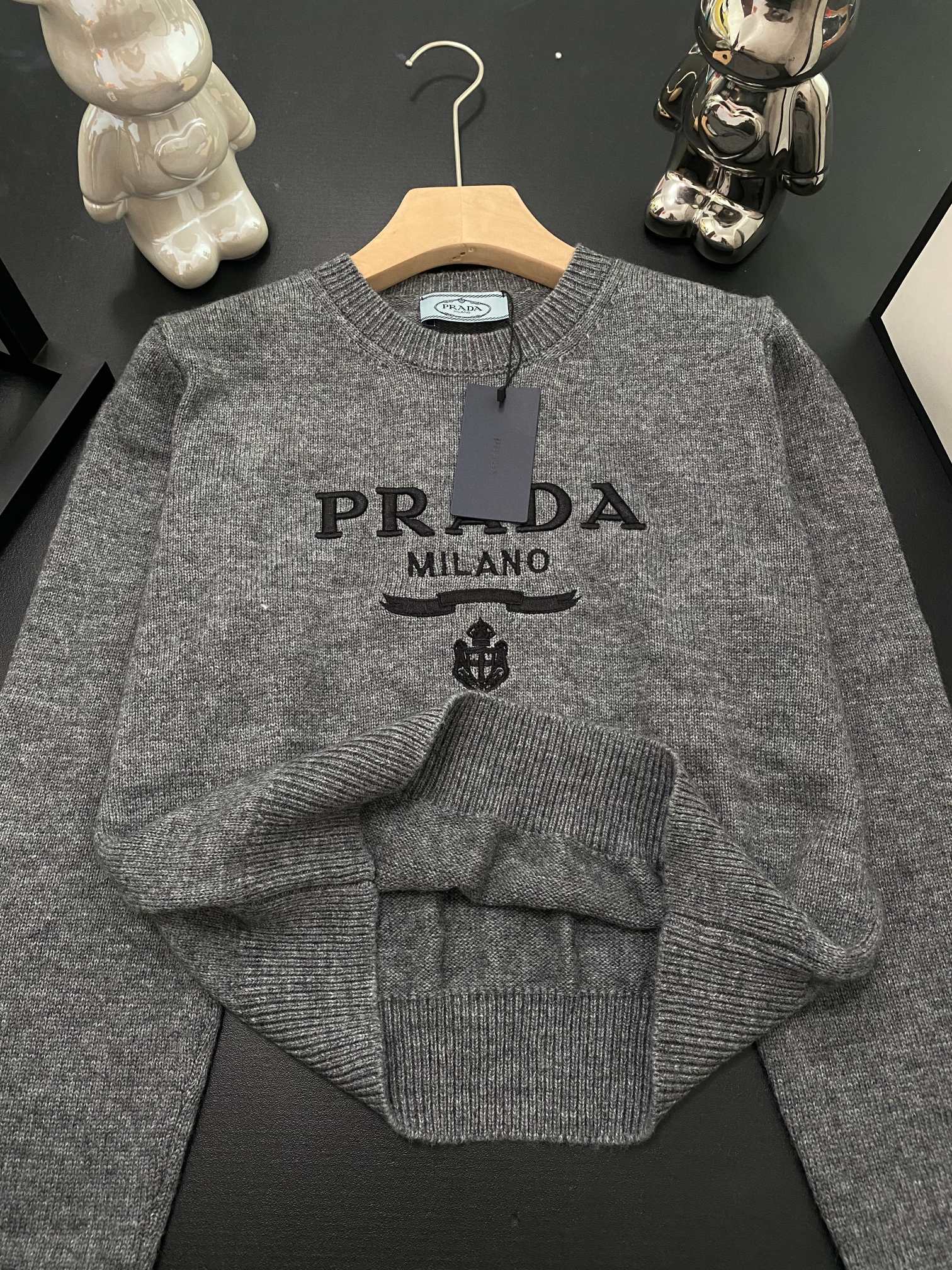 PRAD25SS Monogrammed Embroidered Long Sleeve Sweater