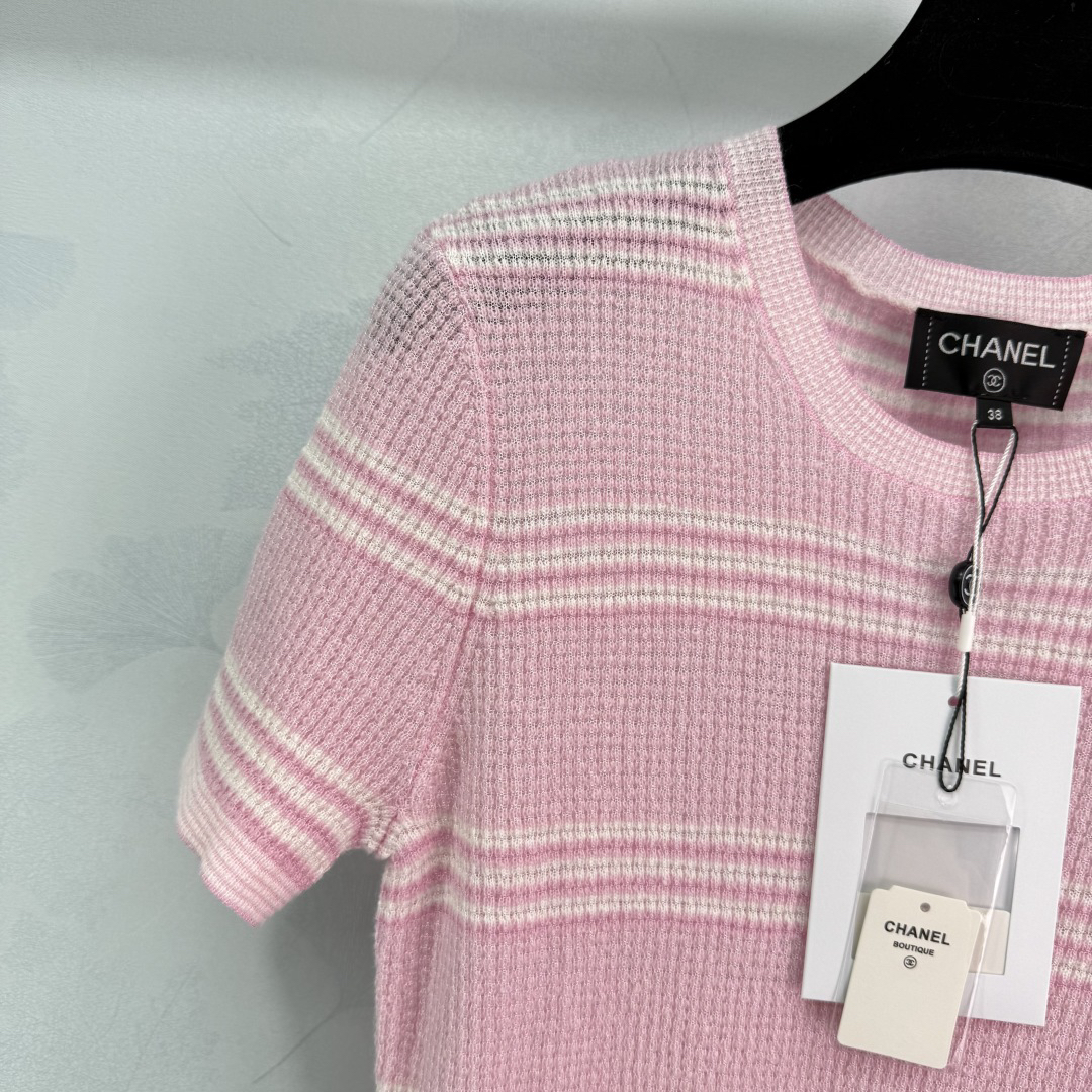 CHANE25SS Knit Colorblocked Stripe Patchwork Short Sleeve