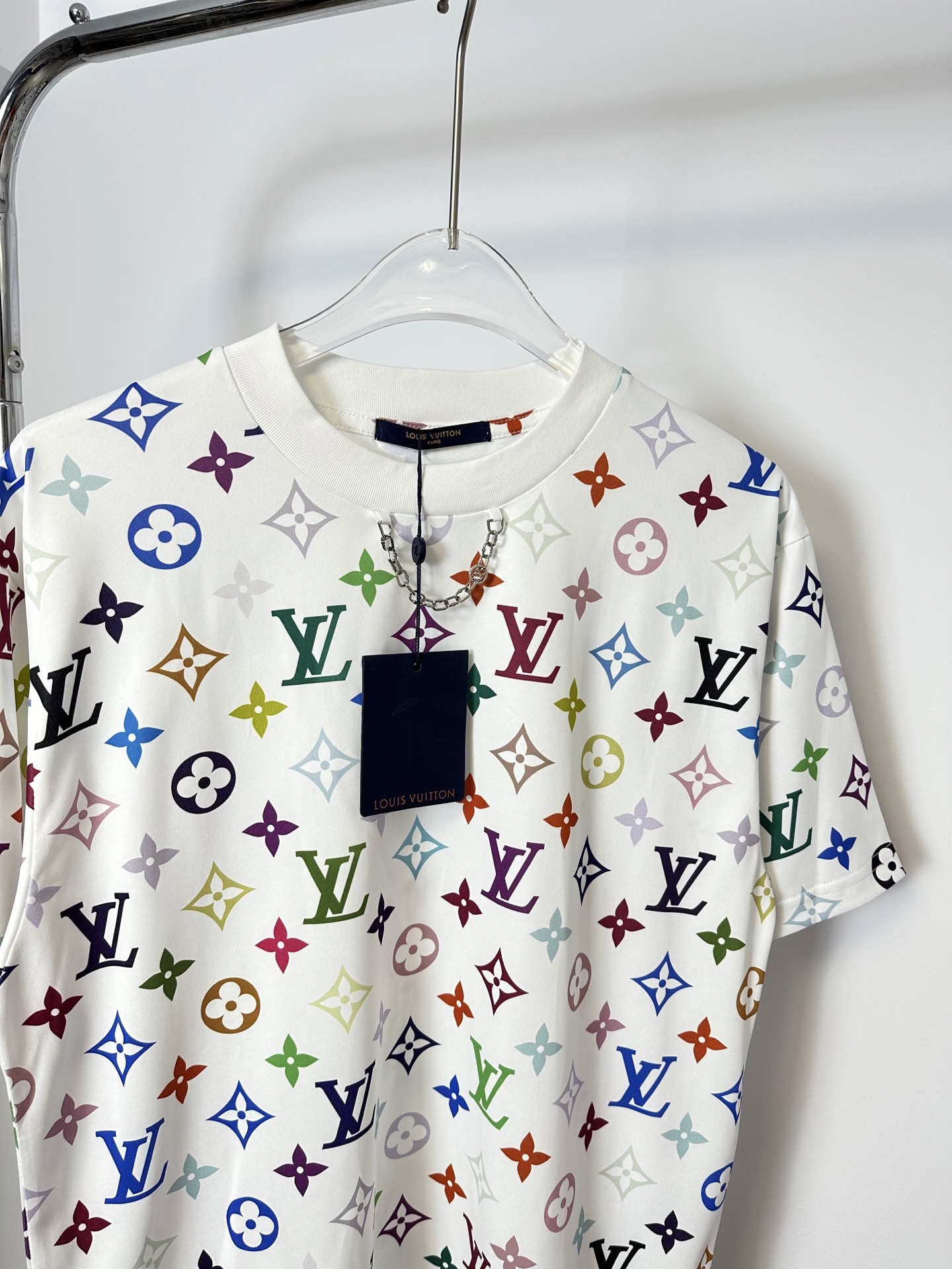 Louis Vuit25SS Tri-colour Chain Simple Design Short Sleeve
