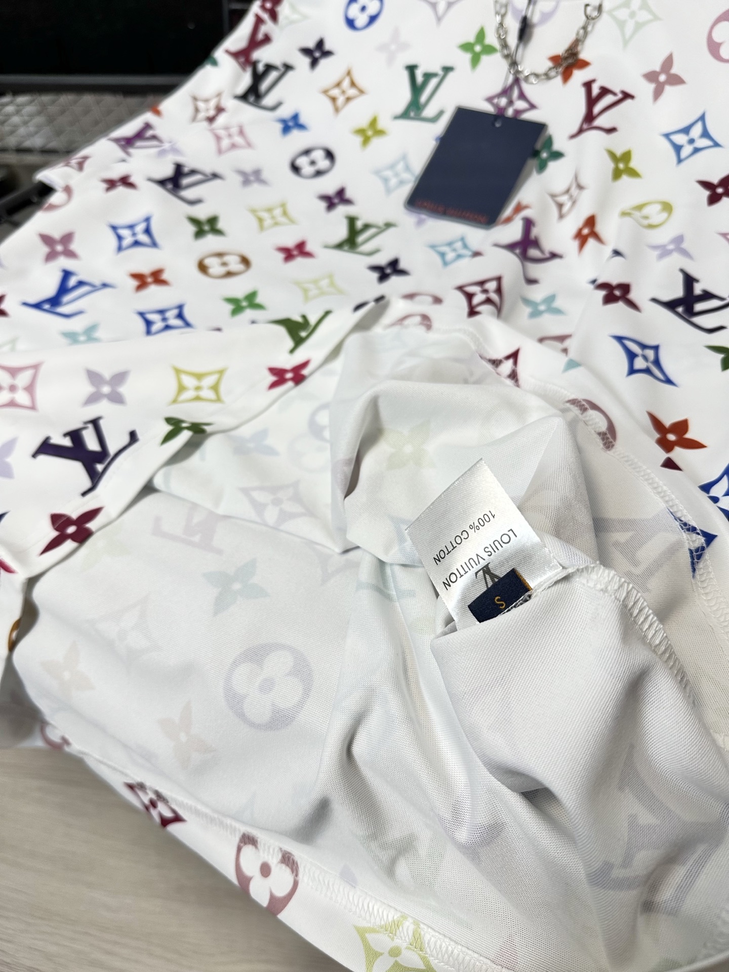Louis Vuit25SS Tri-colour Chain Simple Design Short Sleeve