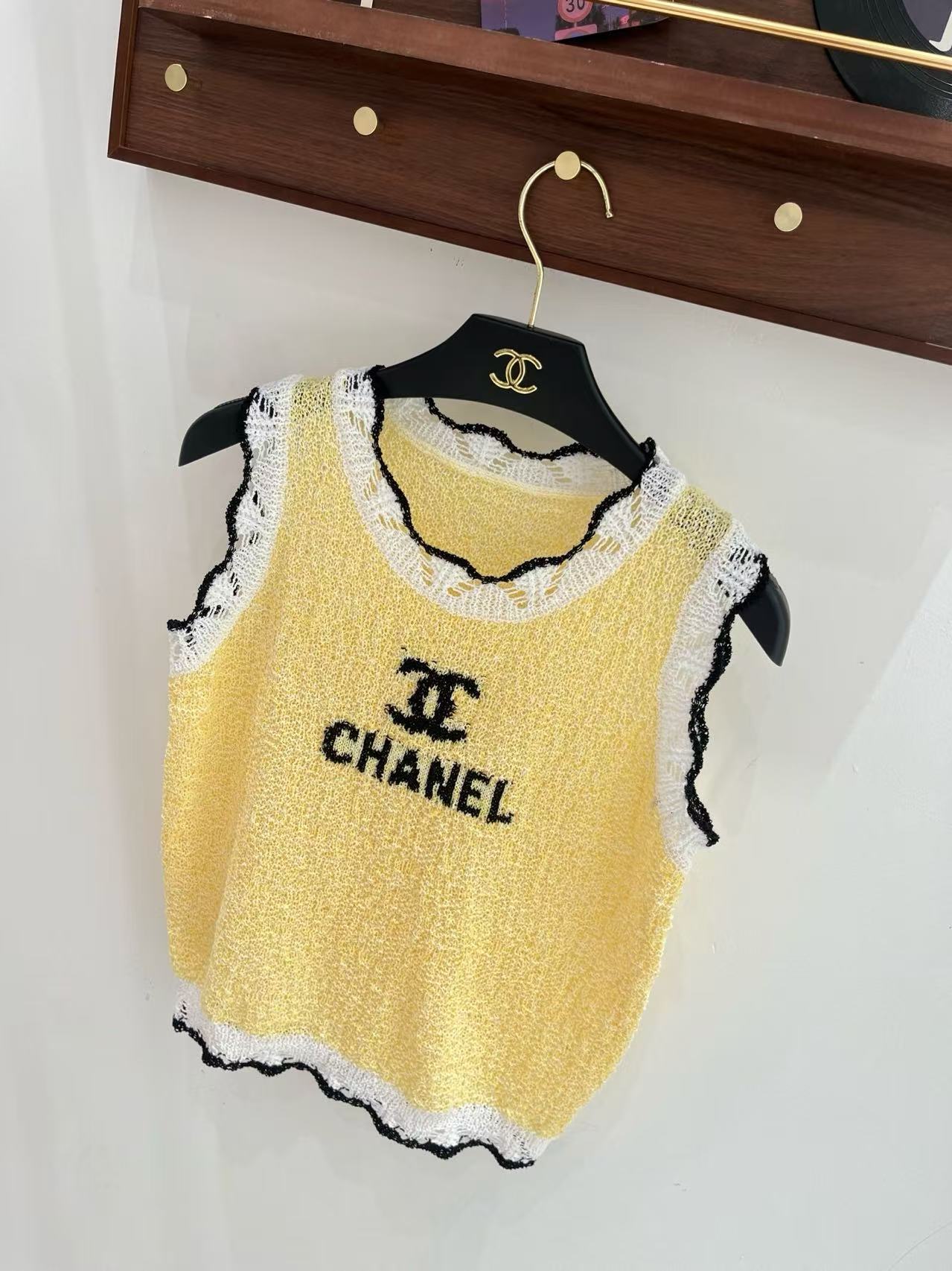 CC Lace-Trim Knit Vest with Embroidered Logo