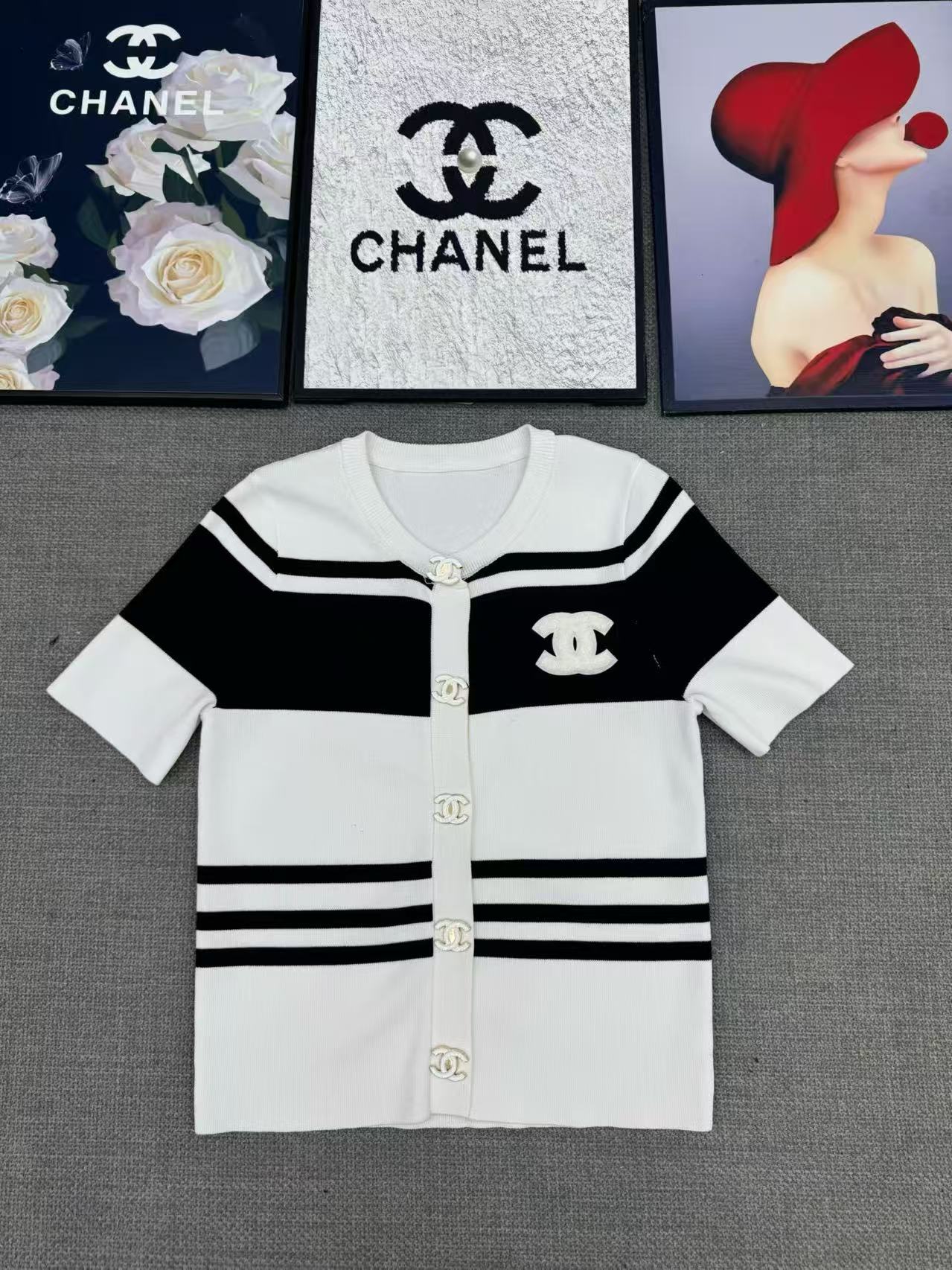 CC Striped Short-Sleeve Cardigan