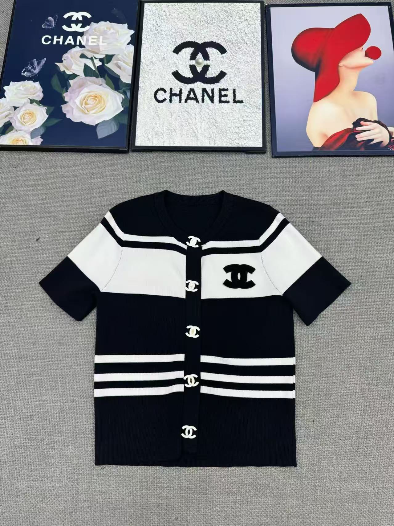 CC Striped Short-Sleeve Cardigan