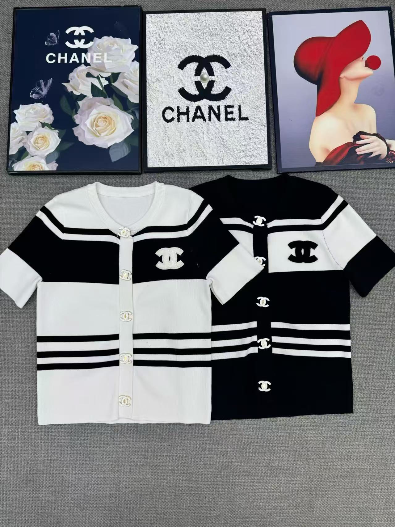 CC Striped Short-Sleeve Cardigan