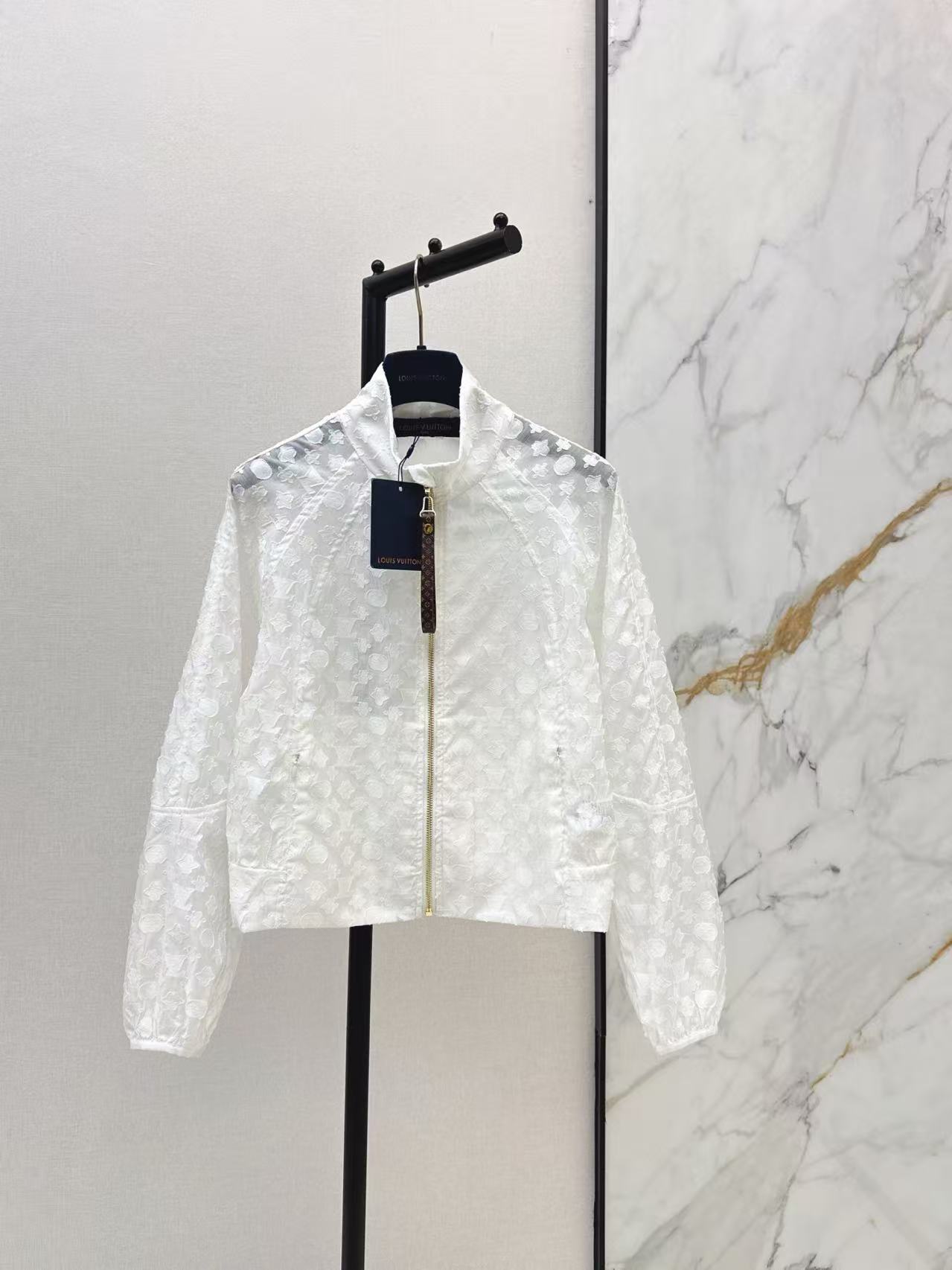 LV Elegant Floral Lace Zip - Up Jacket