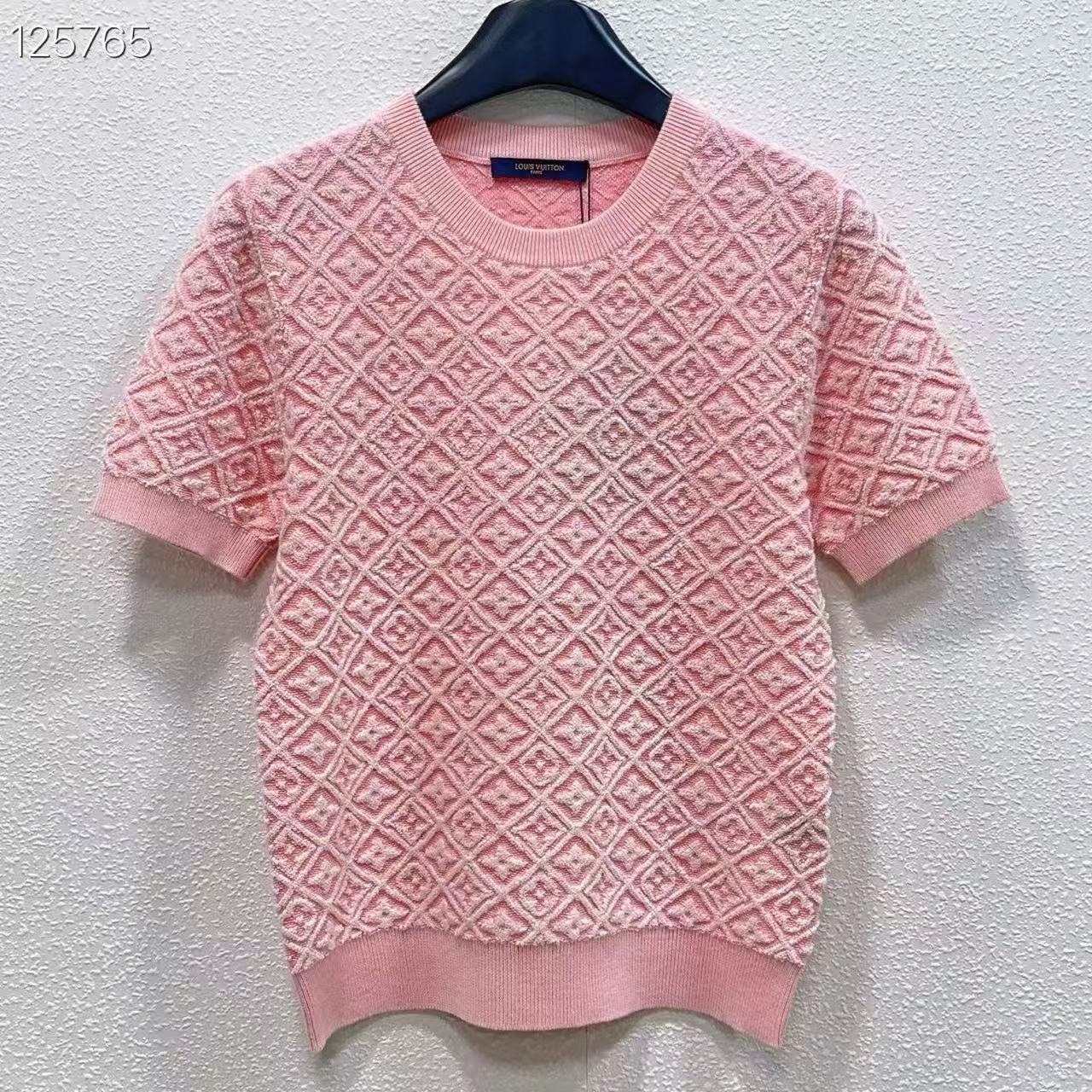LV Elegant Jacquard Crew Neck Knit Short Sleeve