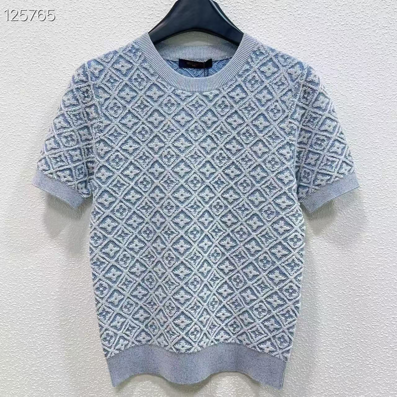LV Elegant Jacquard Crew Neck Knit Short Sleeve