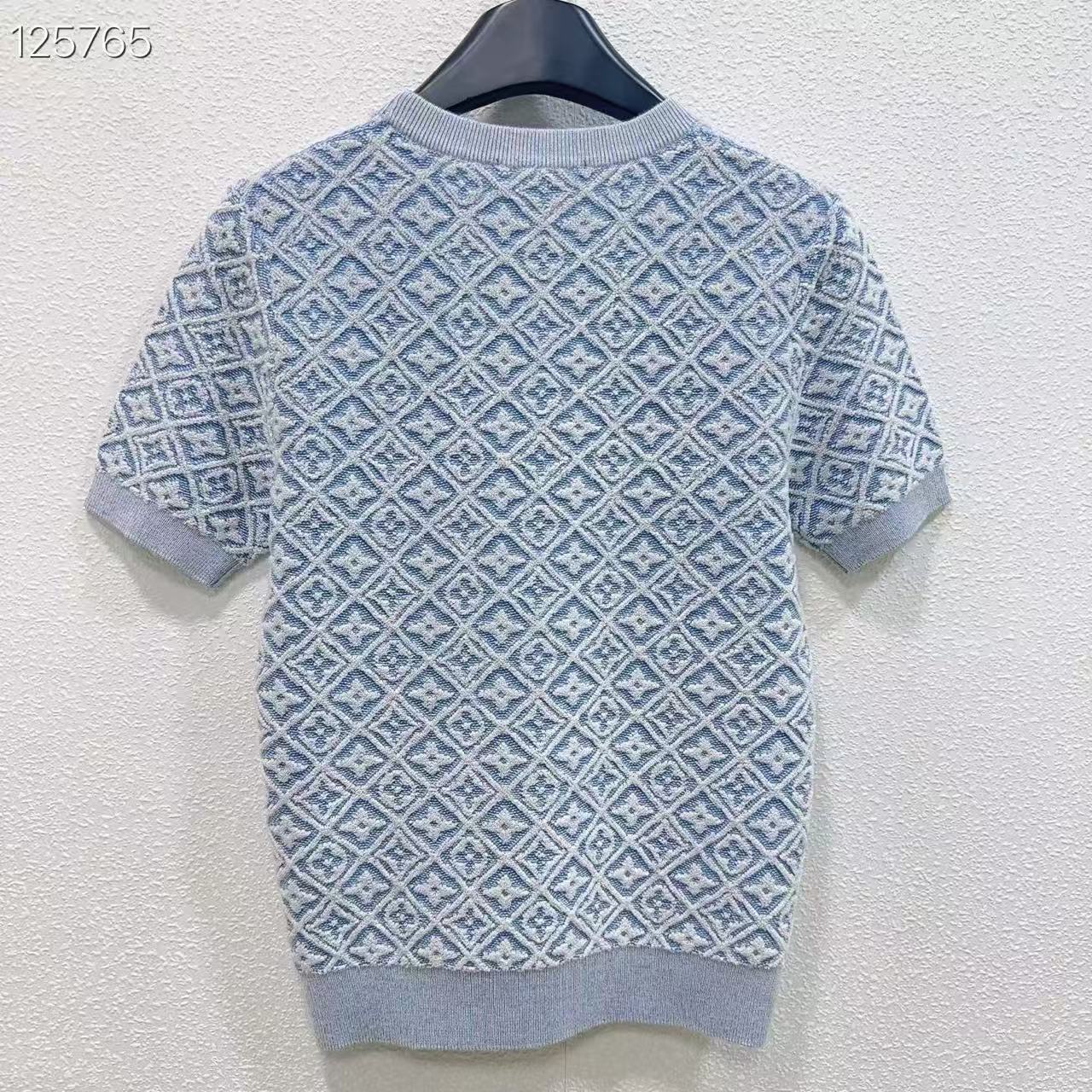 LV Elegant Jacquard Crew Neck Knit Short Sleeve