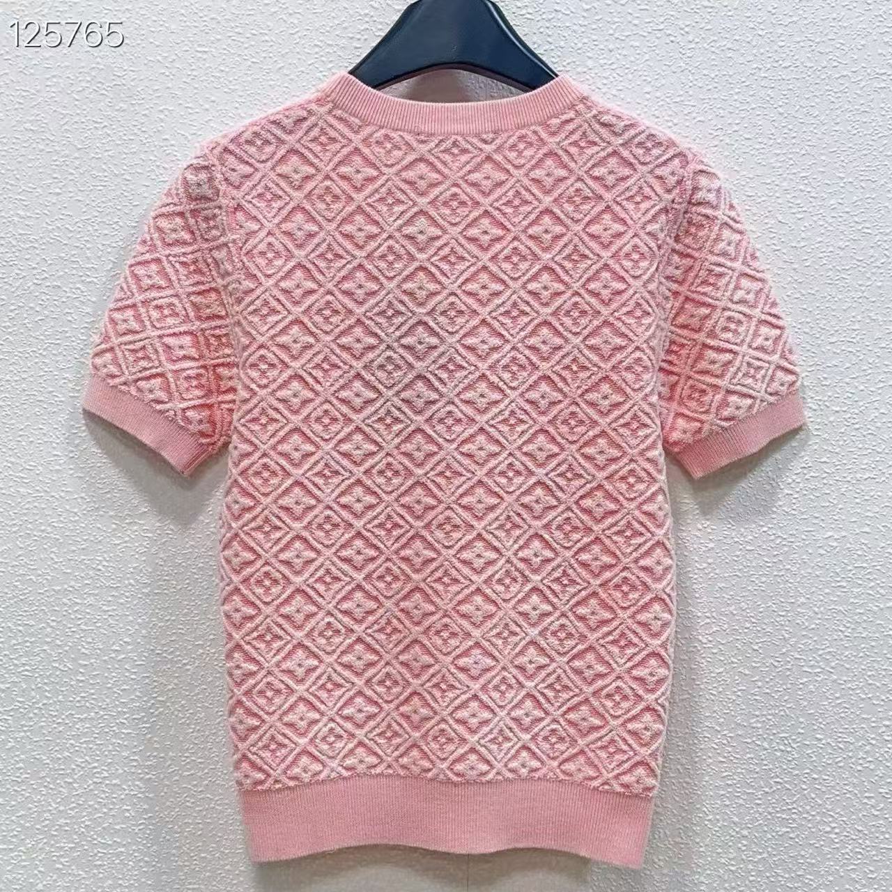LV Elegant Jacquard Crew Neck Knit Short Sleeve