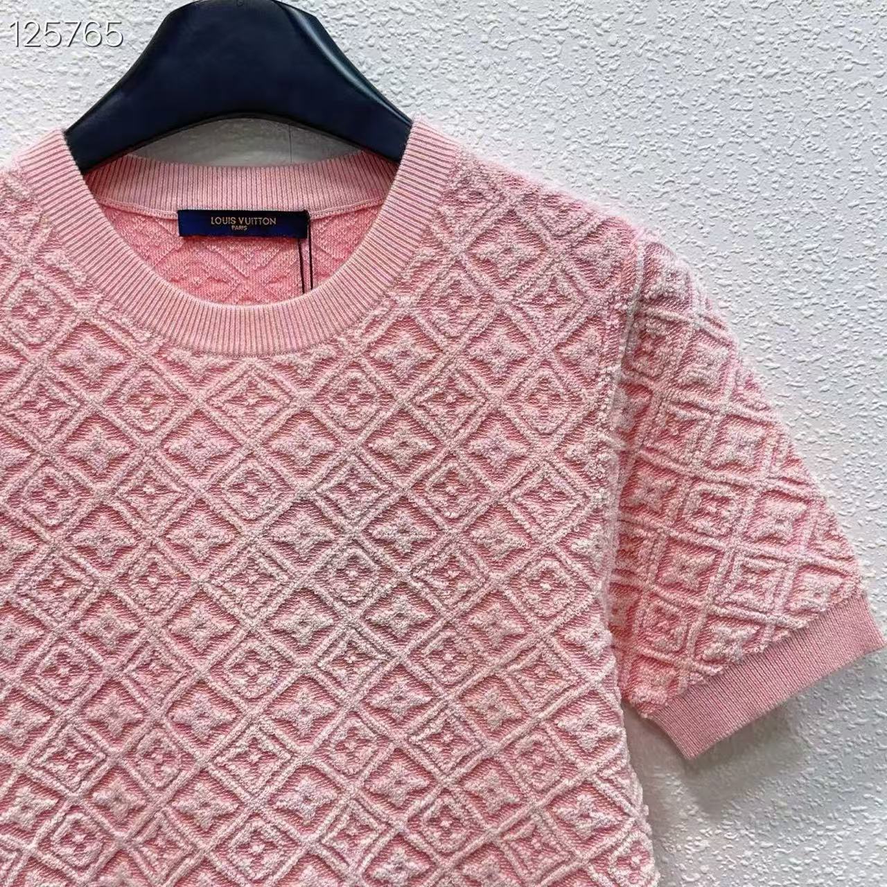 LV Elegant Jacquard Crew Neck Knit Short Sleeve