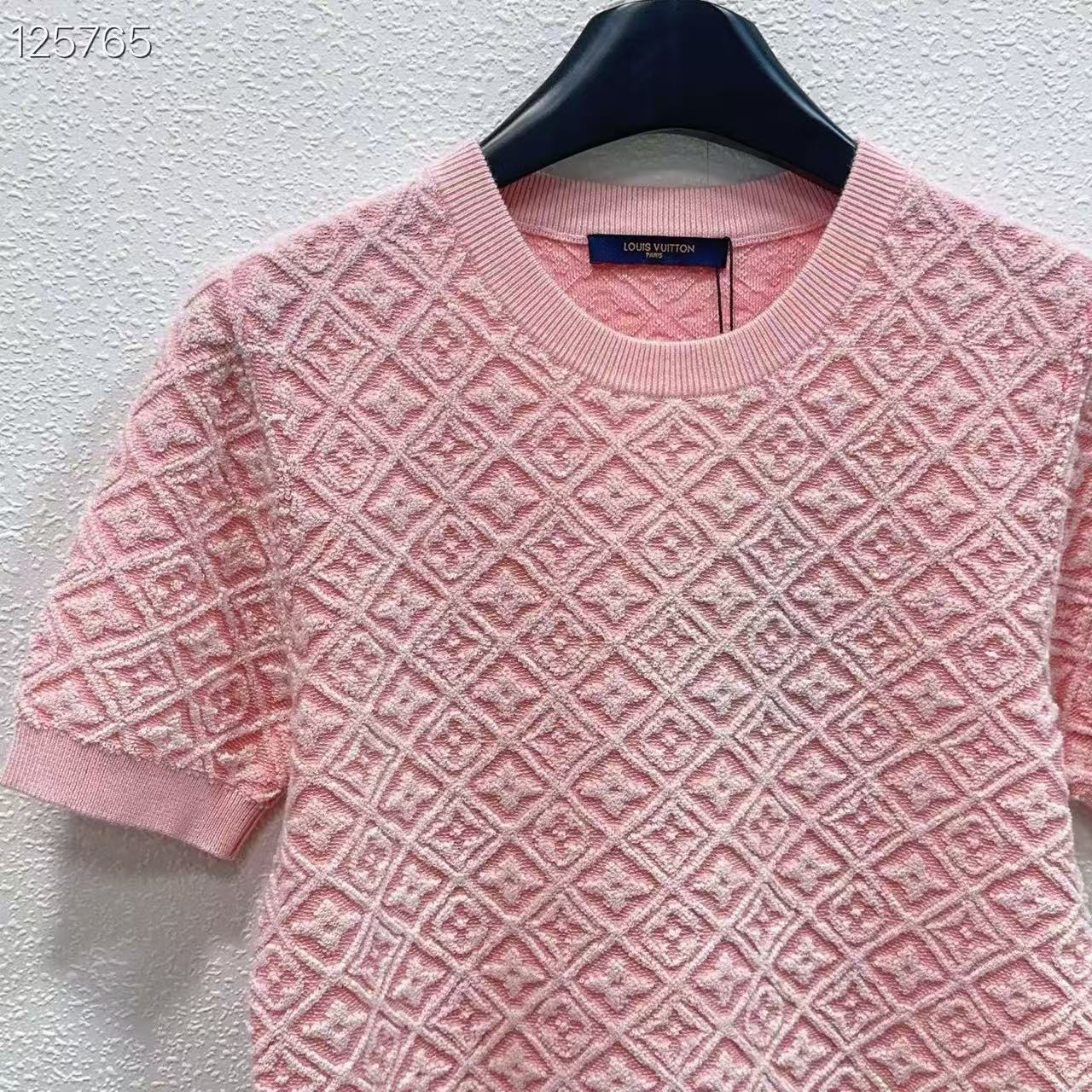 LV Elegant Jacquard Crew Neck Knit Short Sleeve