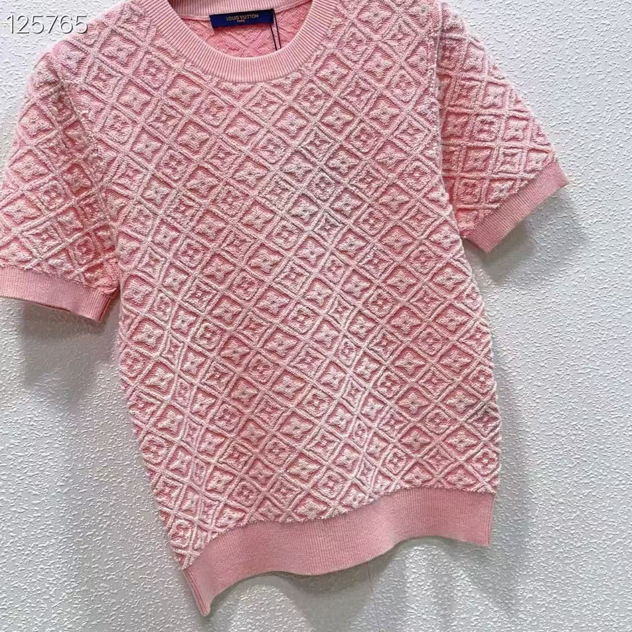 LV Elegant Jacquard Crew Neck Knit Short Sleeve