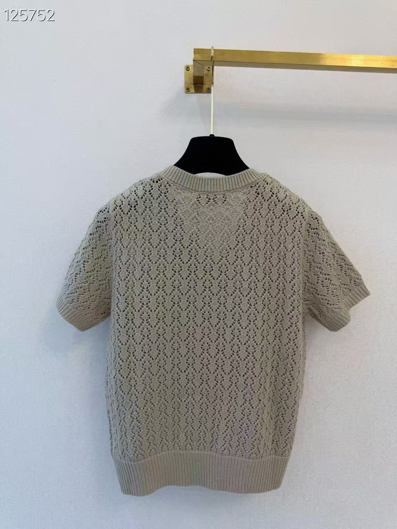 MIU V-Neck Open-Knit Short-Sleeve Top
