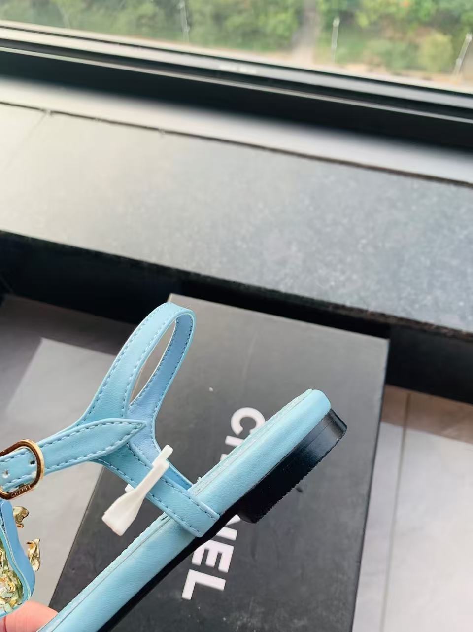 CC Aqua Thong Sandals with Gold CC Charm