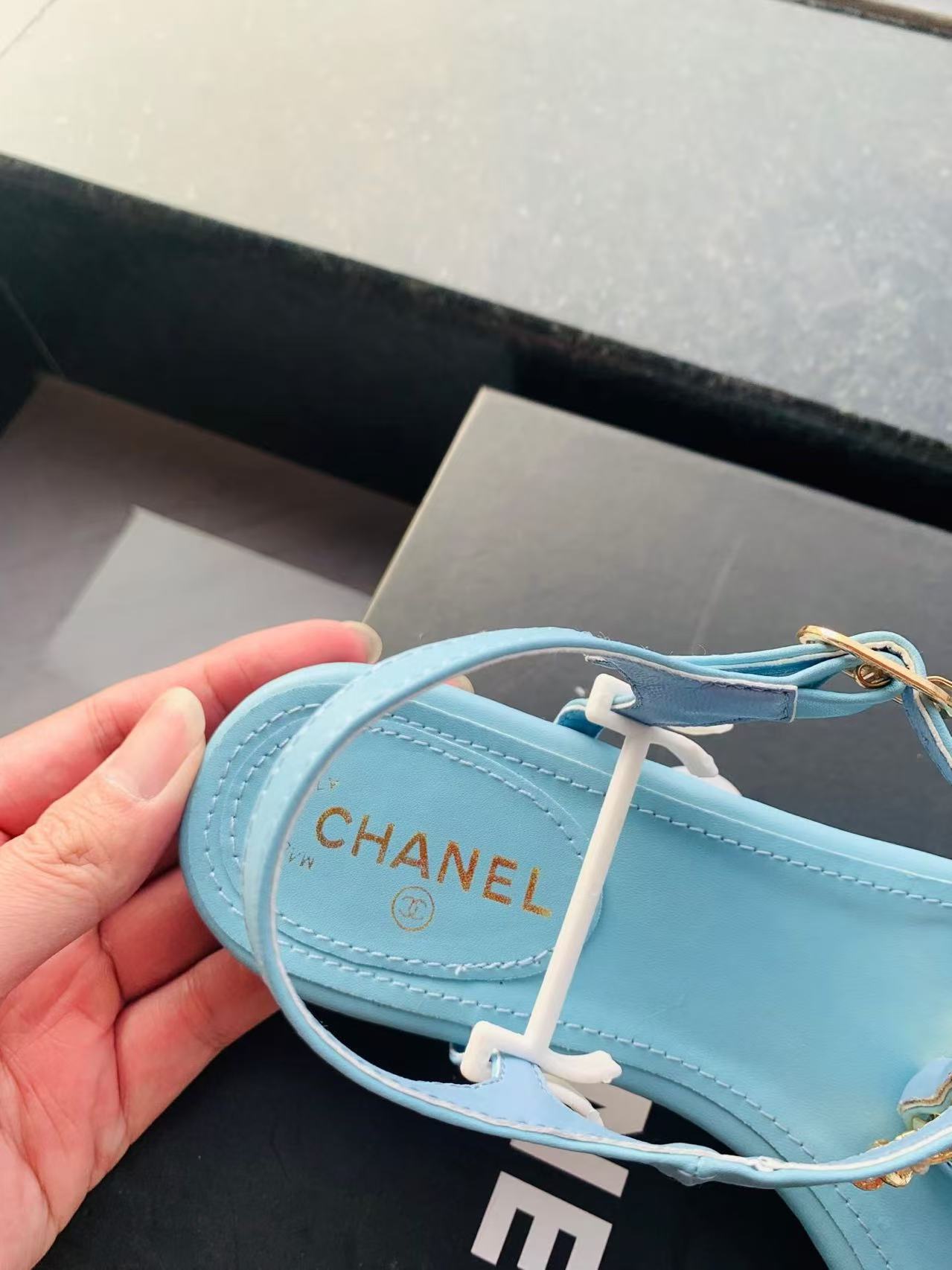 CC Aqua Thong Sandals with Gold CC Charm
