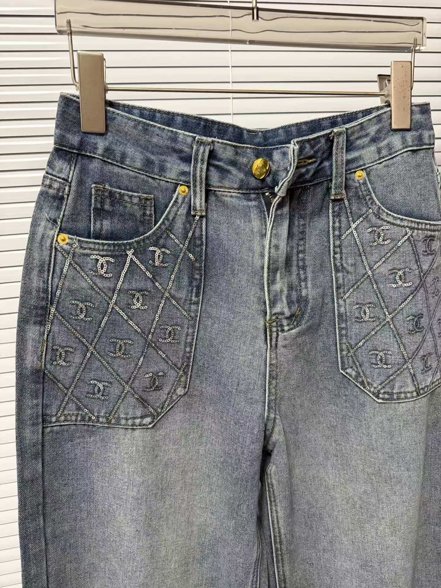 CC Double-C Diamond-Pocket High-Waist Wide-Leg Jeans