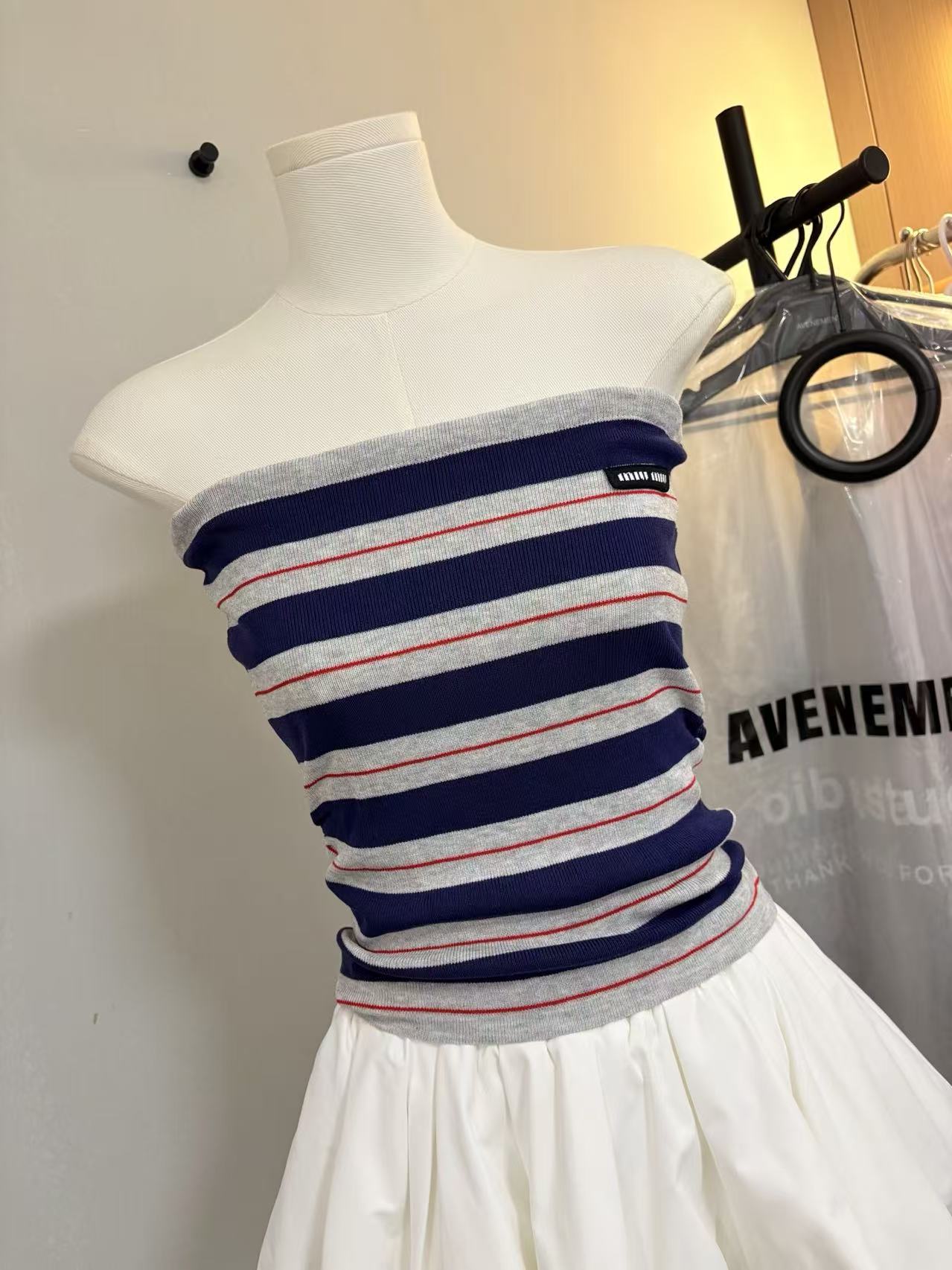 MIU Color - Block Striped Strapless Knit Vest.