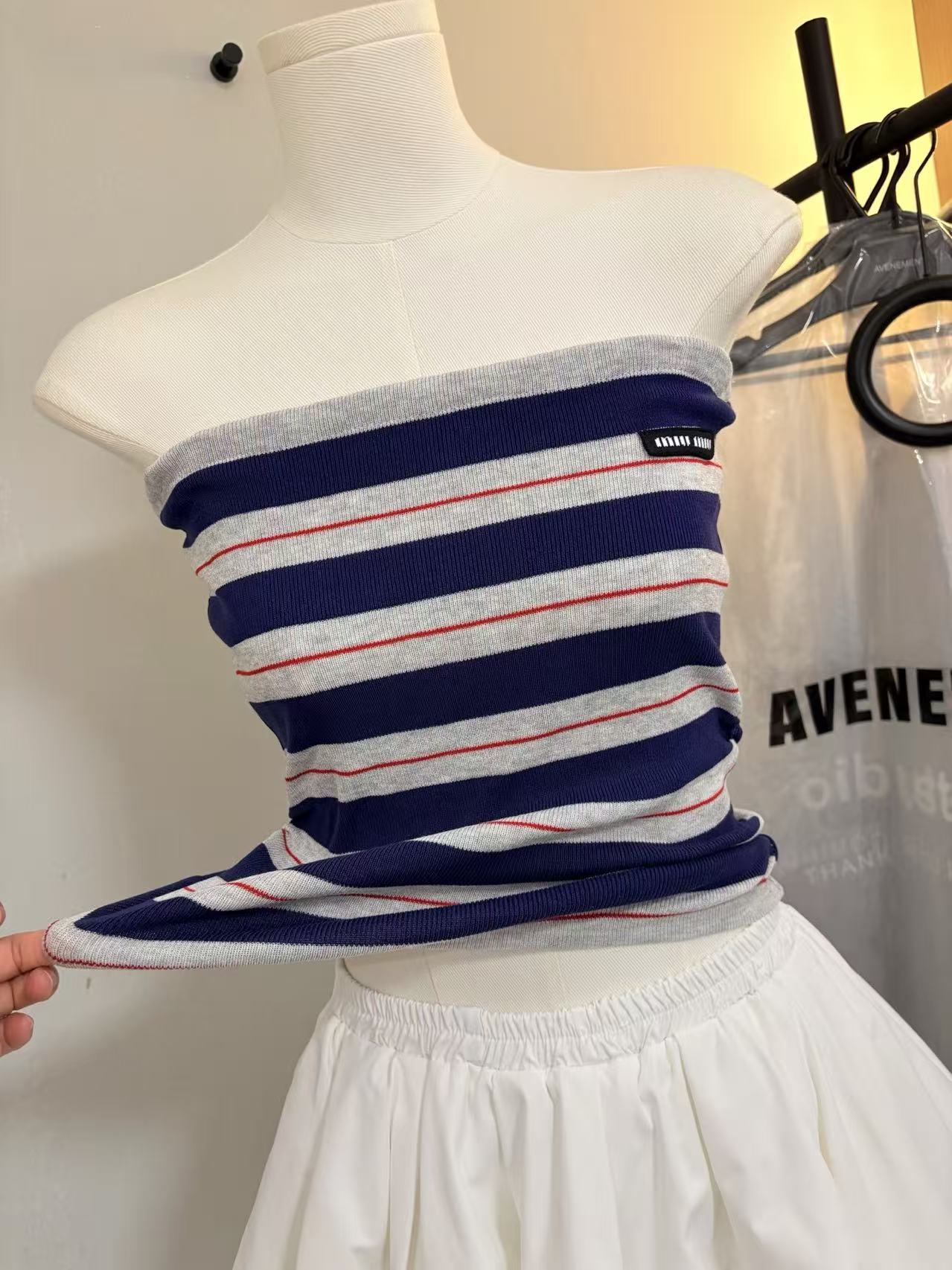 MIU Color - Block Striped Strapless Knit Vest.