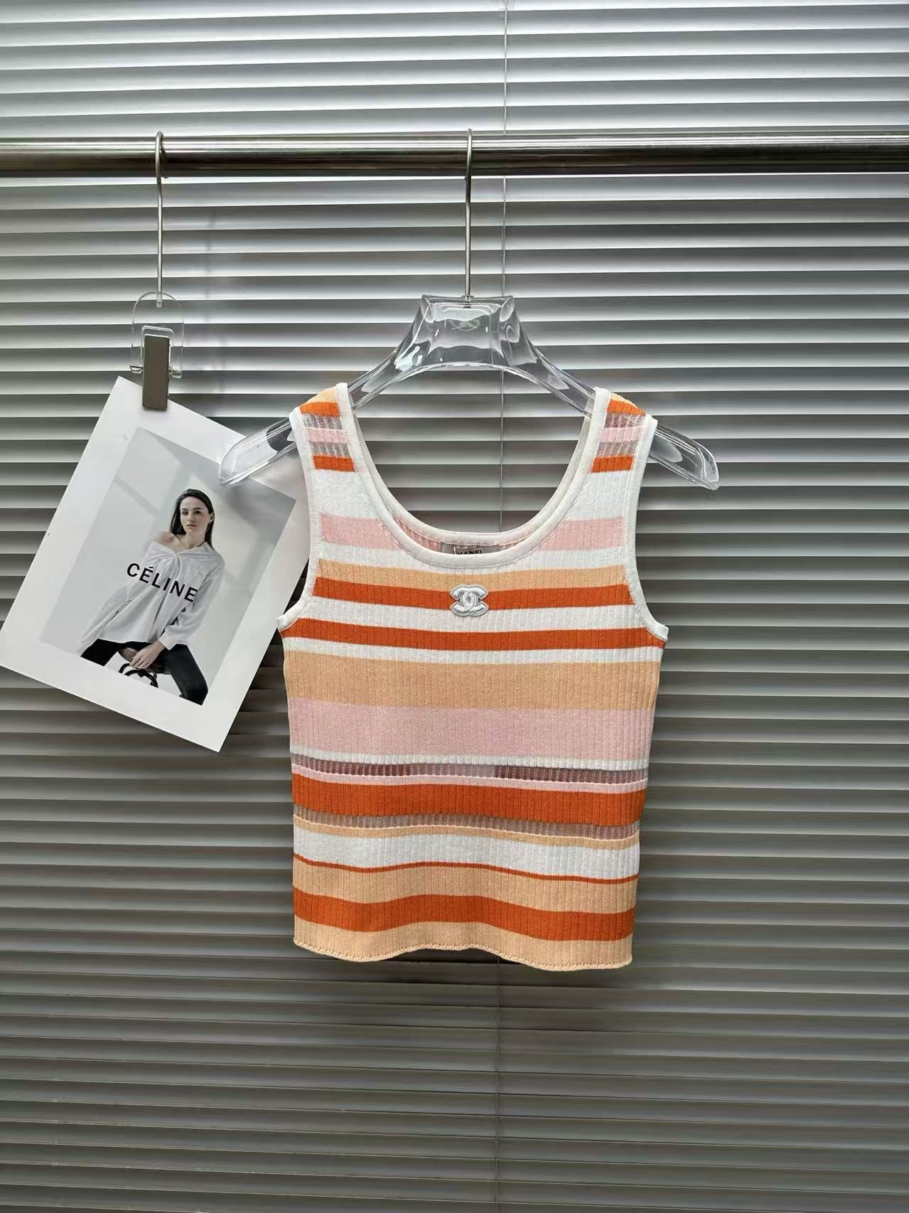 CC Color-Block Striped Double-C Logo Knit Vest