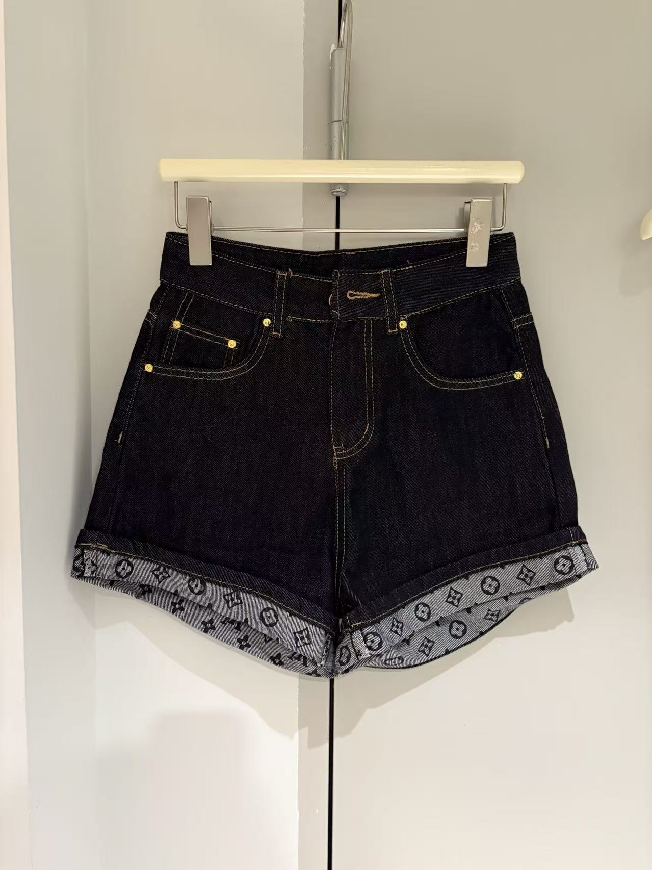 LV Monogram Cuff Denim Shorts