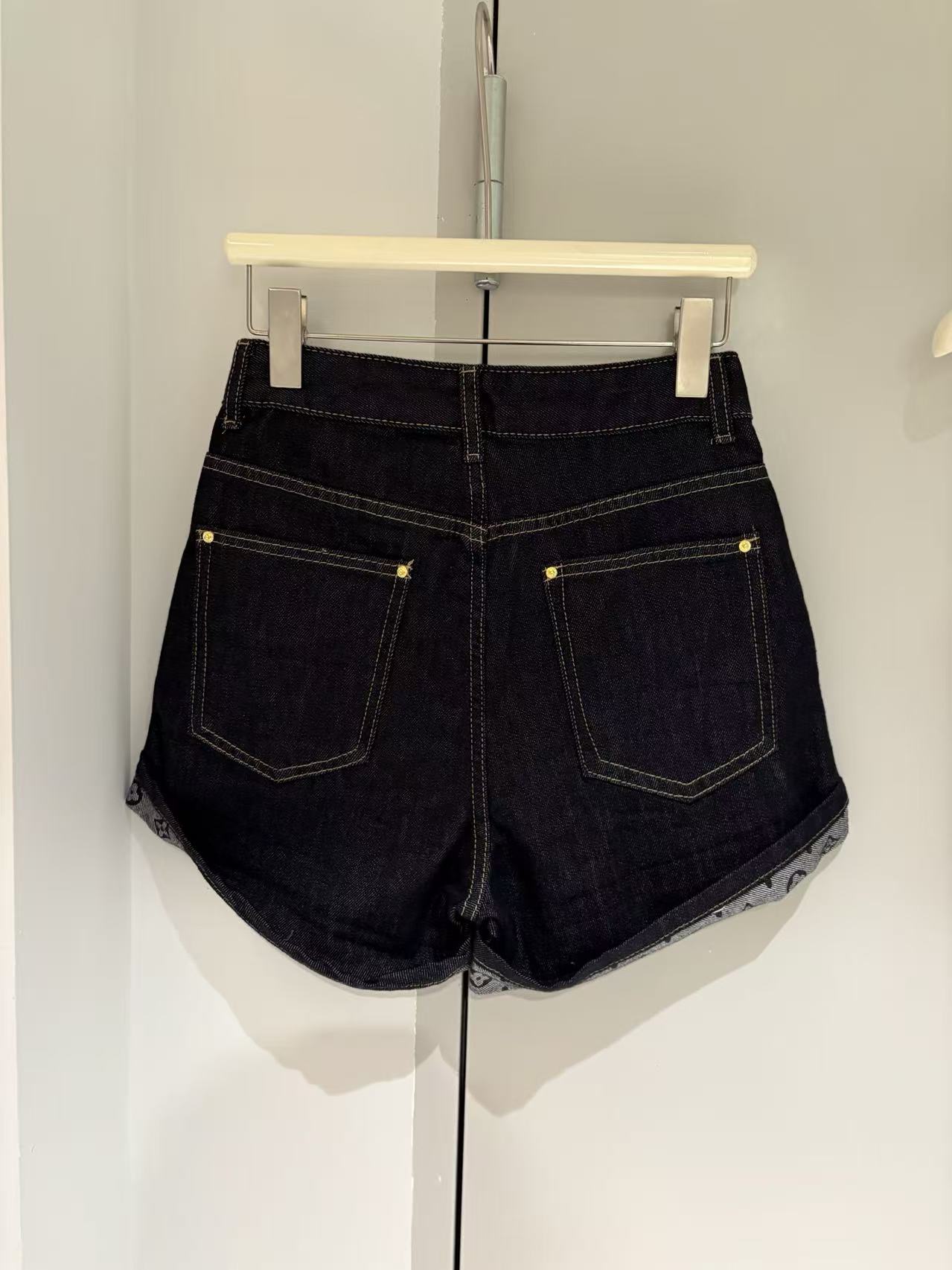 LV Monogram Cuff Denim Shorts