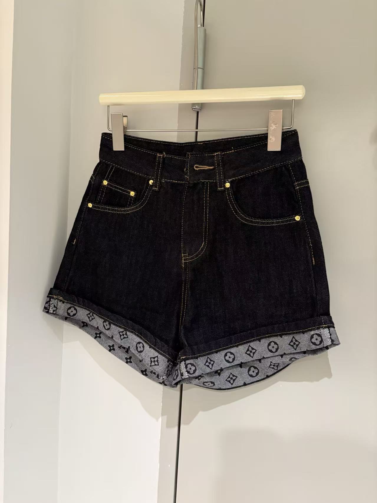 LV Monogram Cuff Denim Shorts