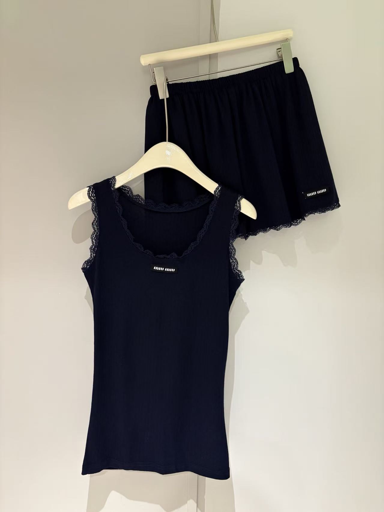 MIU Lace Trim Cami and Mini Skirt Set